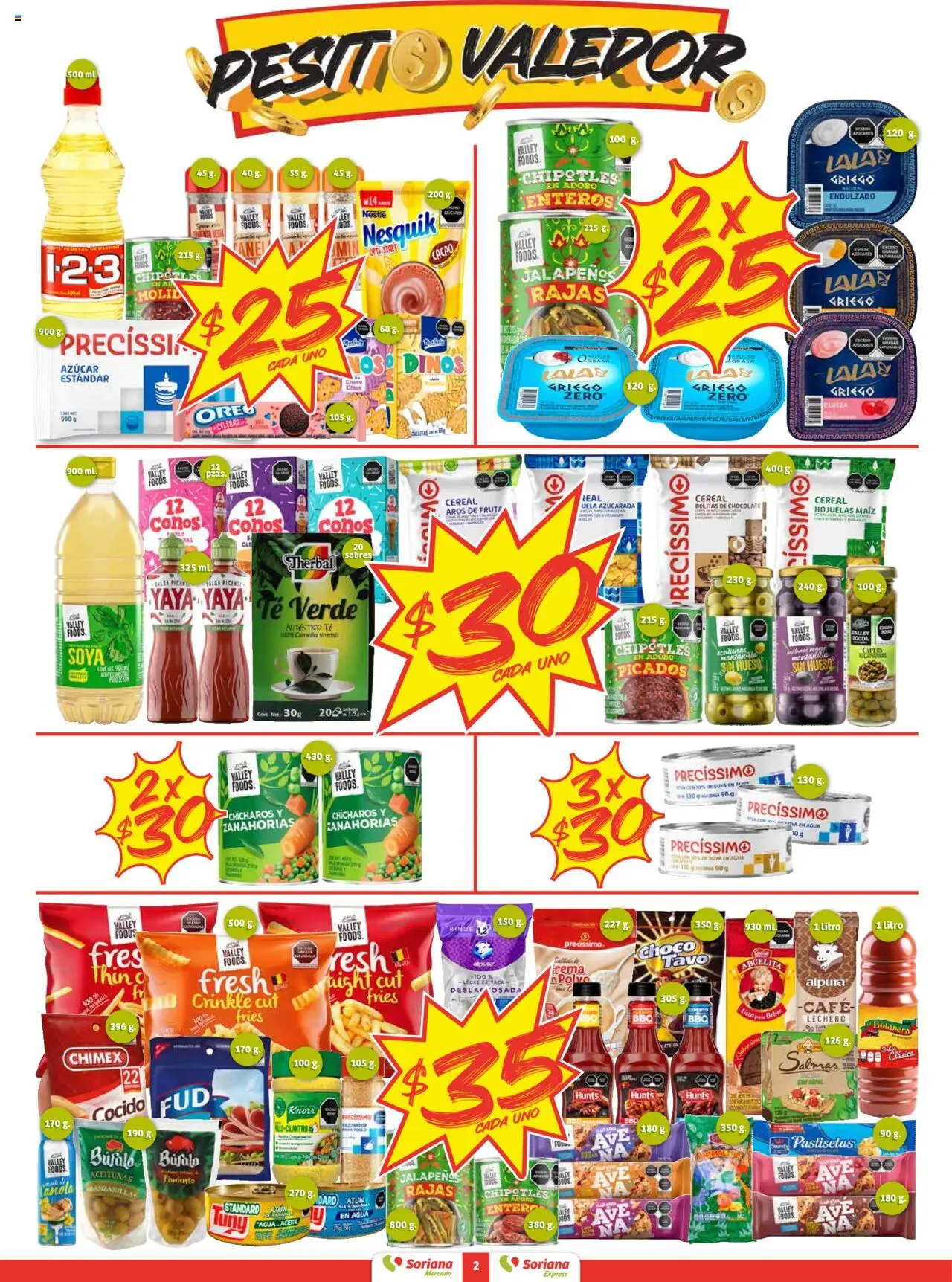 Nuevas ofertas de Soriana válidas en toda la República Mexicana desde el 16.10.2025. ¡Encuentra las mejores ofertas en Soriana - Pesito Valedor Mercado: Chih, Coah, Dur, NL, SLP, Tamps, Zac! | Página: 2 | Productos: Chícharos, Té, Polvo, Sobre