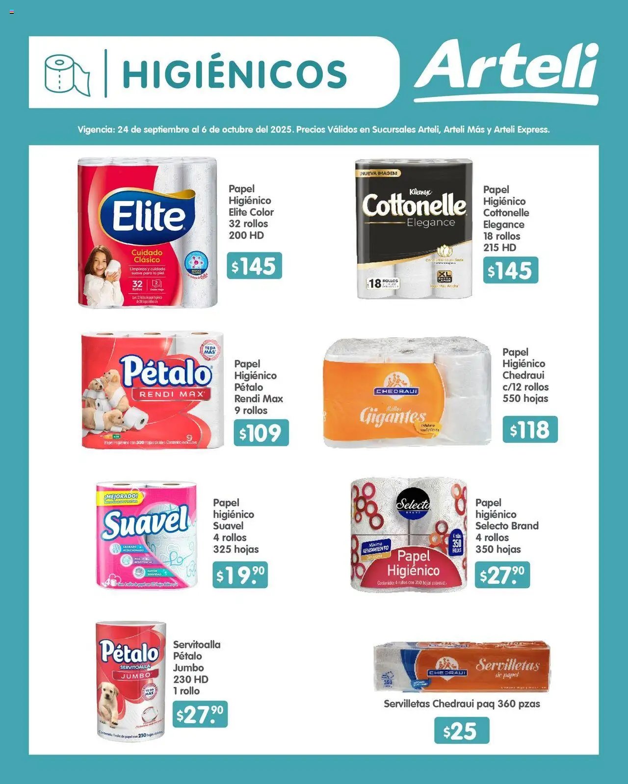 Nuevas ofertas de Arteli válidas en toda la República Mexicana desde el 24.09.2025. ¡Encuentra las mejores ofertas en Arteli - Folleto Quincenal! | Página: 15 | Productos: Papel higiénico, Té, Servilletas