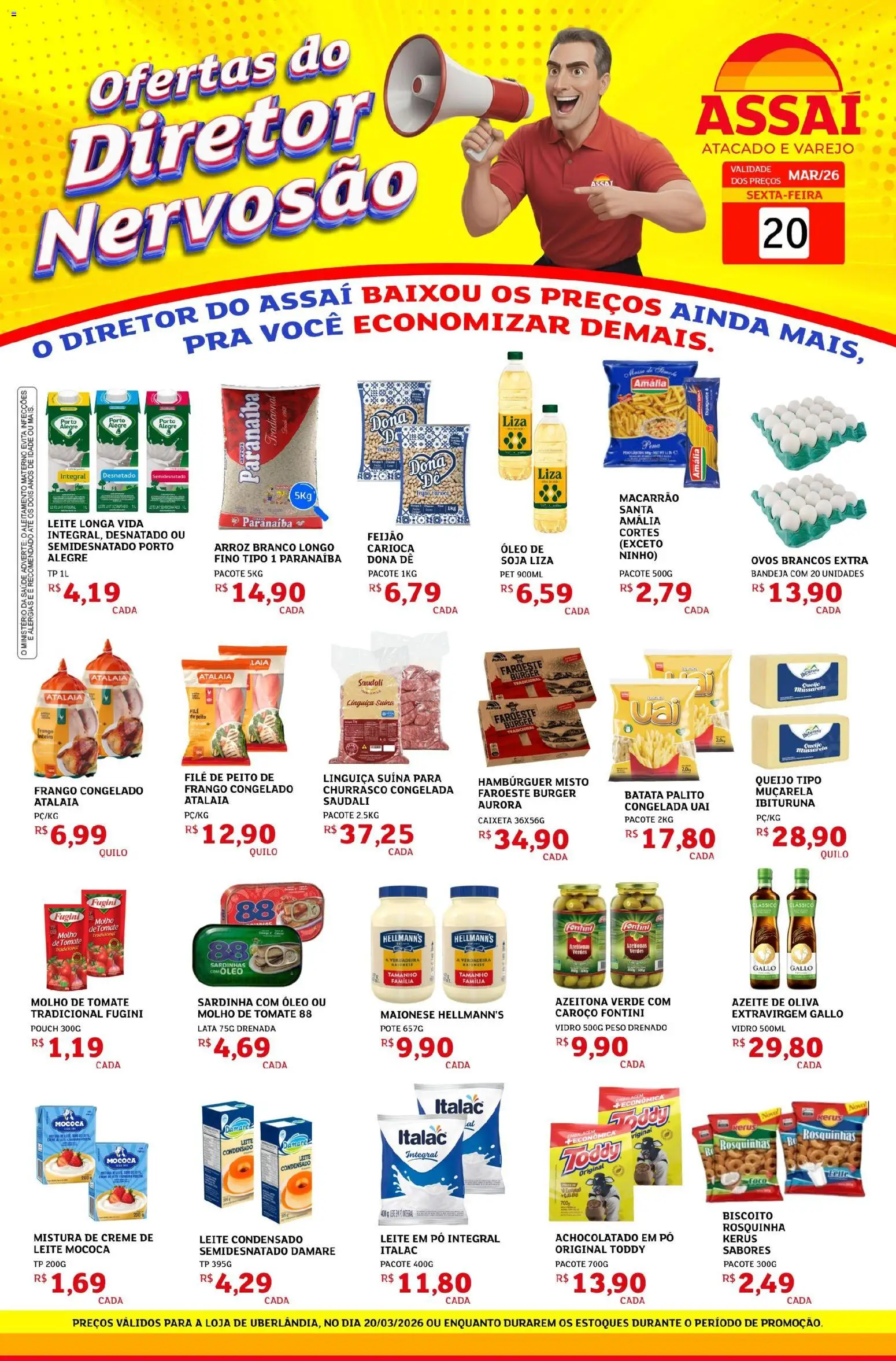 Assaí Atacadista Folheto - válido de 20.03.2026 | Página: 1 | Produtos: Queijo, Bandeja, Mussarela, Leite em pó