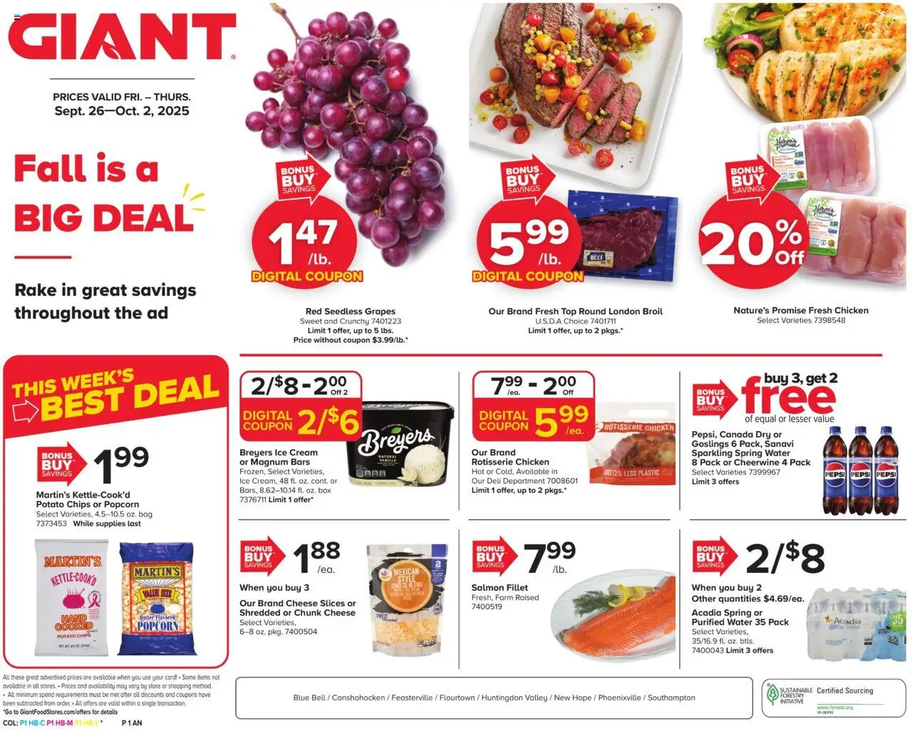 Giant Weekly Ad - valid from 26.09.2025 | Page: 1 | Products: Rake, Box, Cream, Grapes