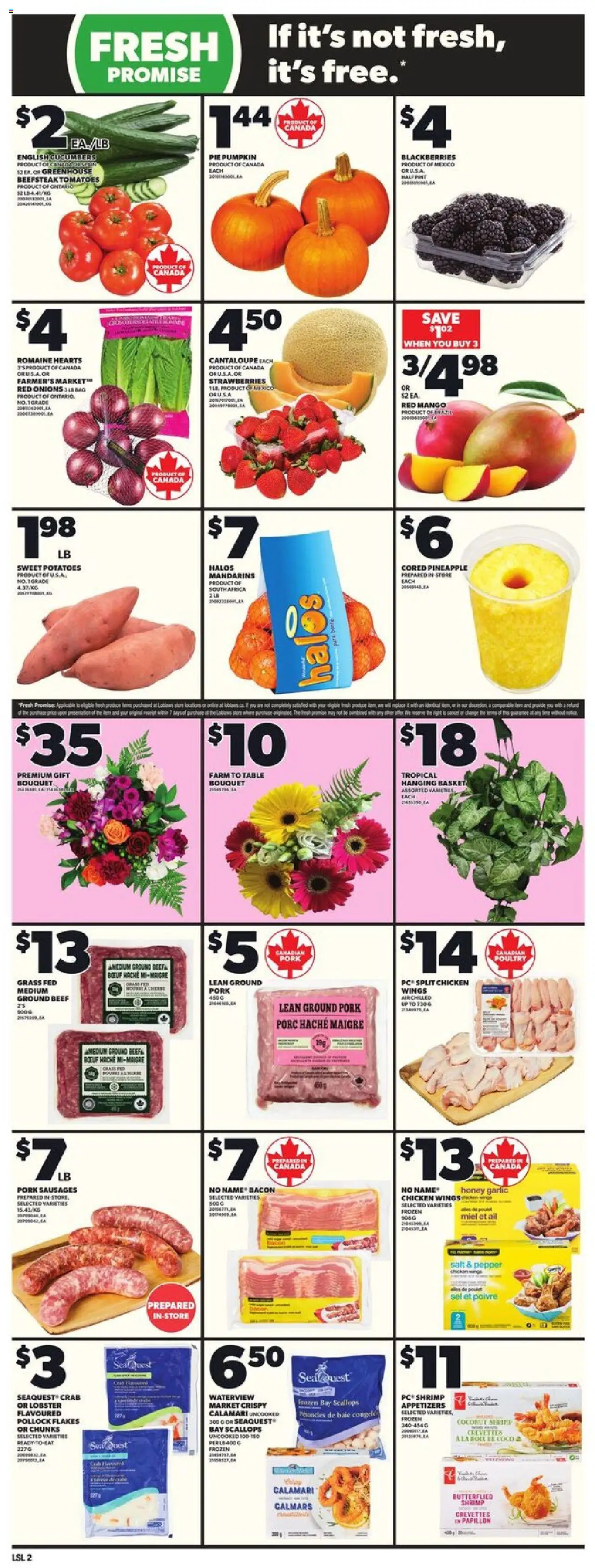 Loblaws flyer valid from 18.09.2025 | Page: 5 | Products: Cucumbers, Brush, Chicken, Pork