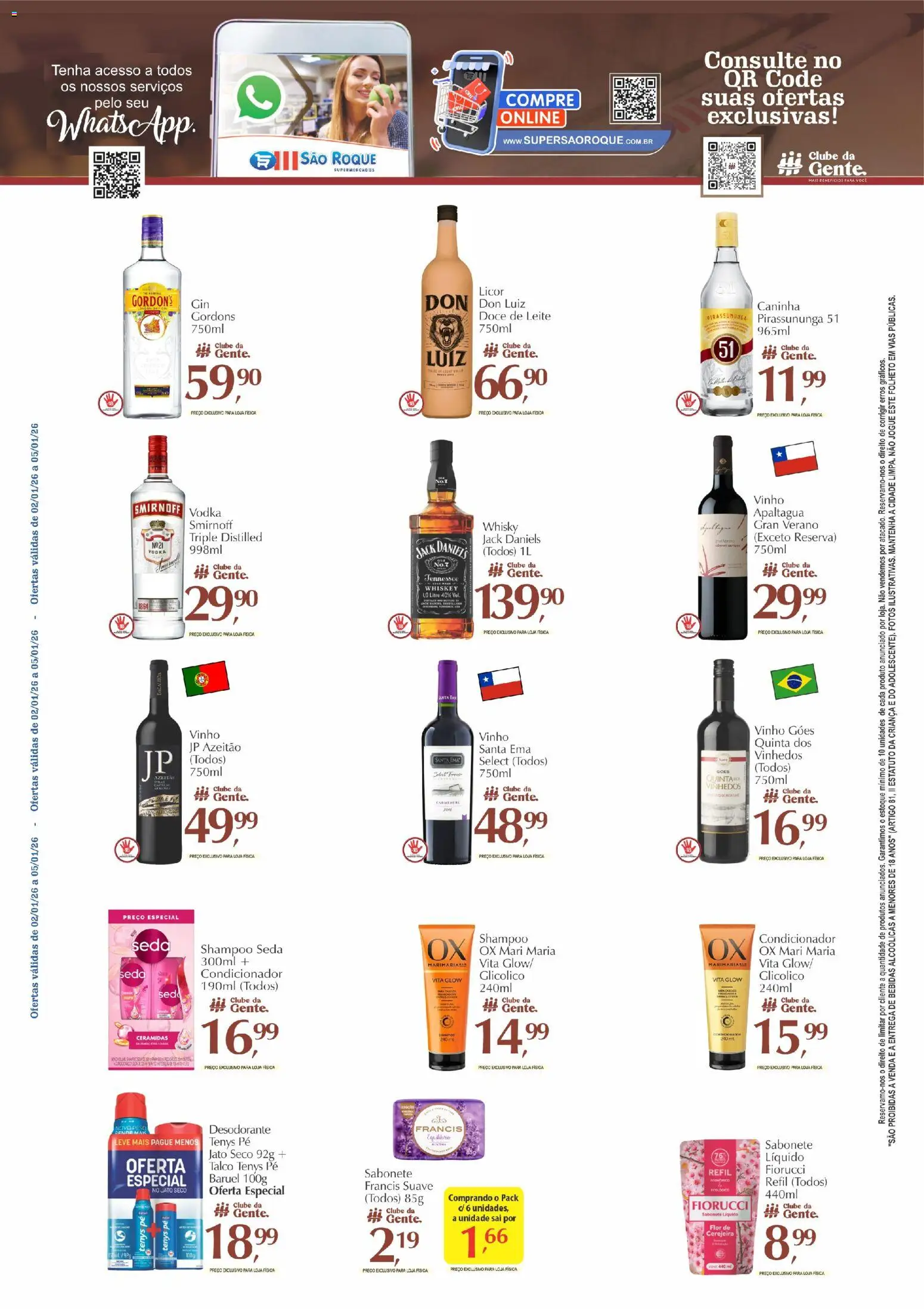 São Roque Supermercados Folheto - válido de 02.01.2026 | Página: 5 | Produtos: Shampoo, Talco, Doce de leite, Sabonete líquido