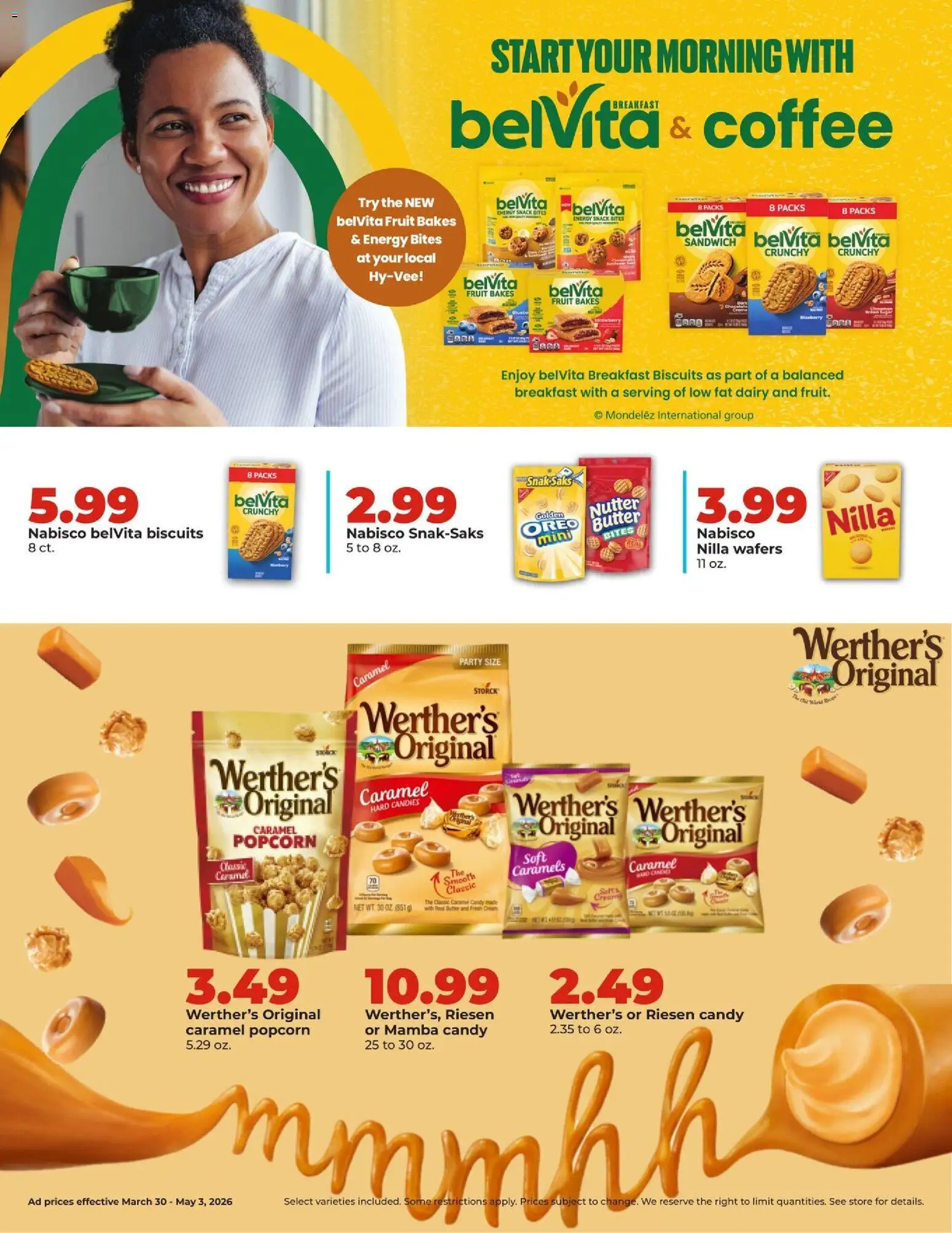 HyVee Monthly - valid from 30.03.2026 | Page: 6 | Products: Butter, Coffee, Candies, Cream