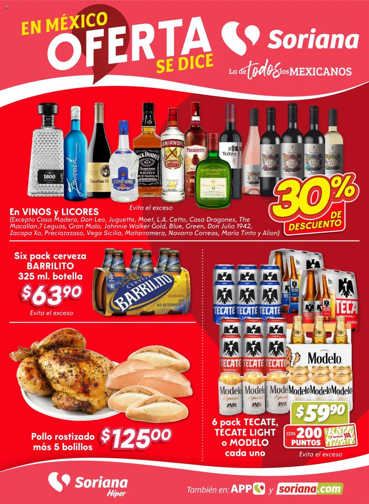 Nuevas ofertas de Soriana válidas en toda la República Mexicana desde el 09.10.2025. ¡Encuentra las mejores ofertas en Soriana - Folleto! | Página: 1 | Productos: Pollo, Whiskey, Cerveza, Botella