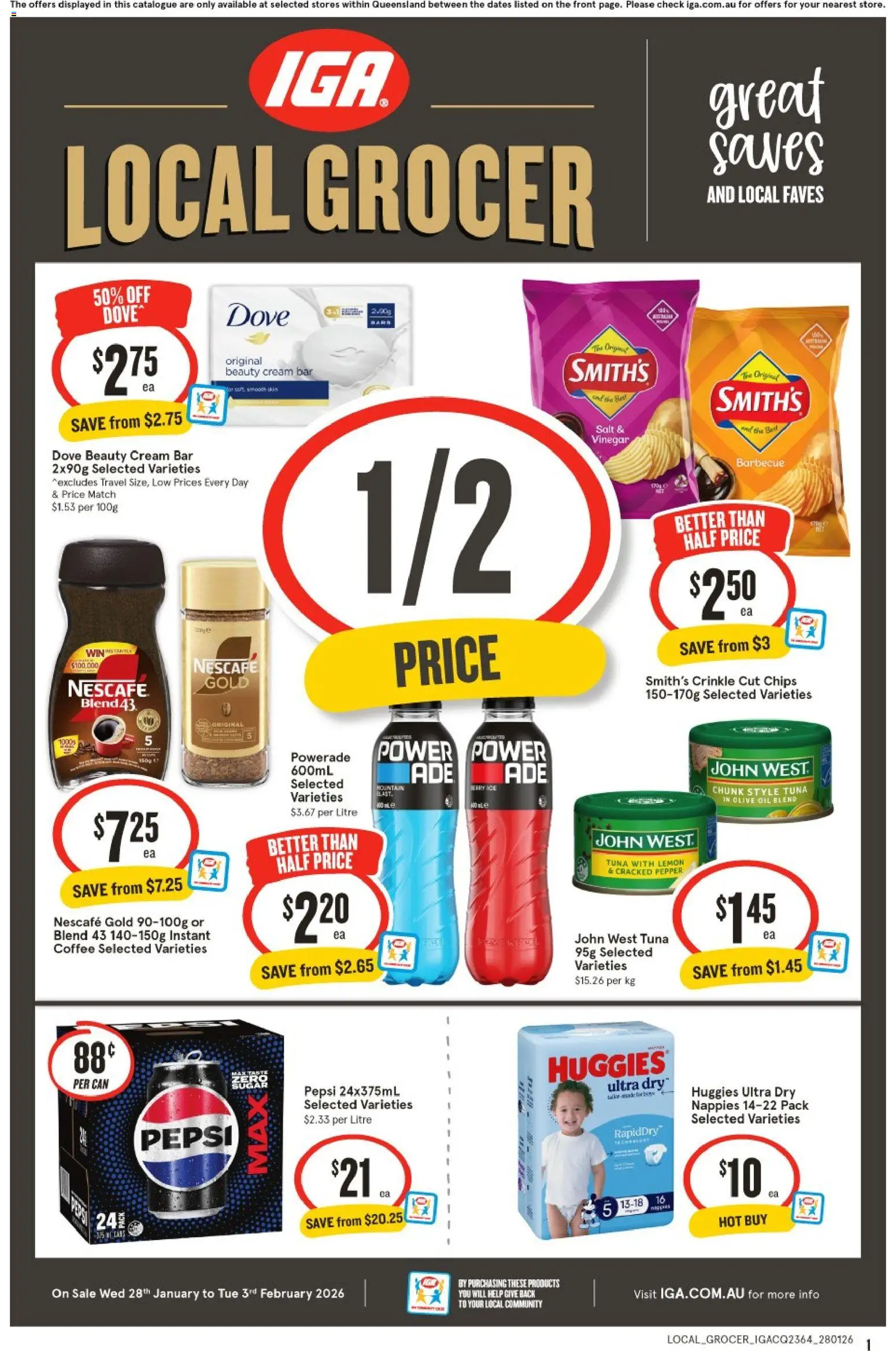 IGA catalogue - valid from 28.01.2026 | Page: 1 | Products: Coffee, Pepper, Lemon, Tuna