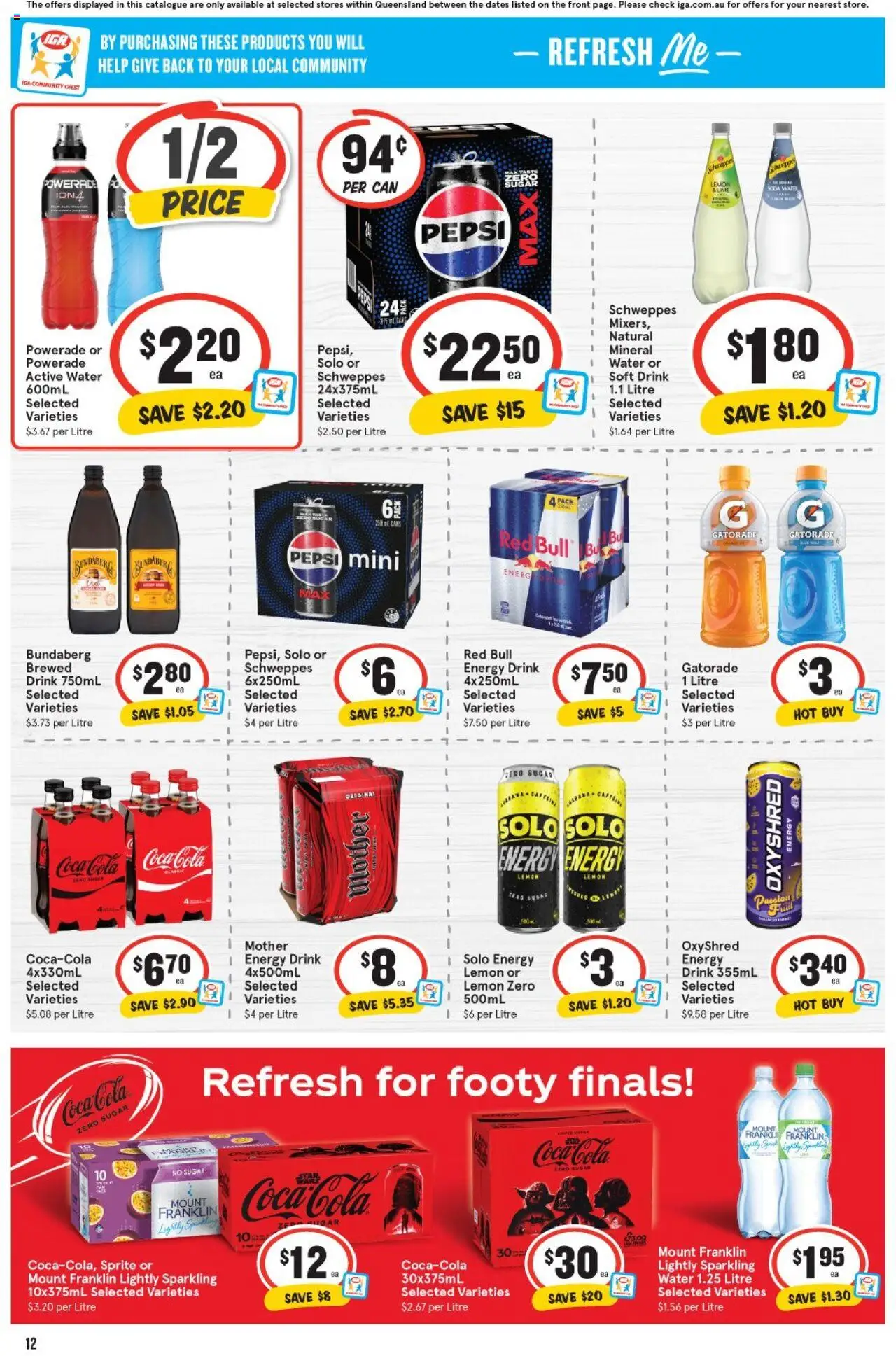 IGA catalogue - valid from 13.08.2025 | Page: 13 | Products: Energy drink, Coca Cola, Pepsi, Water