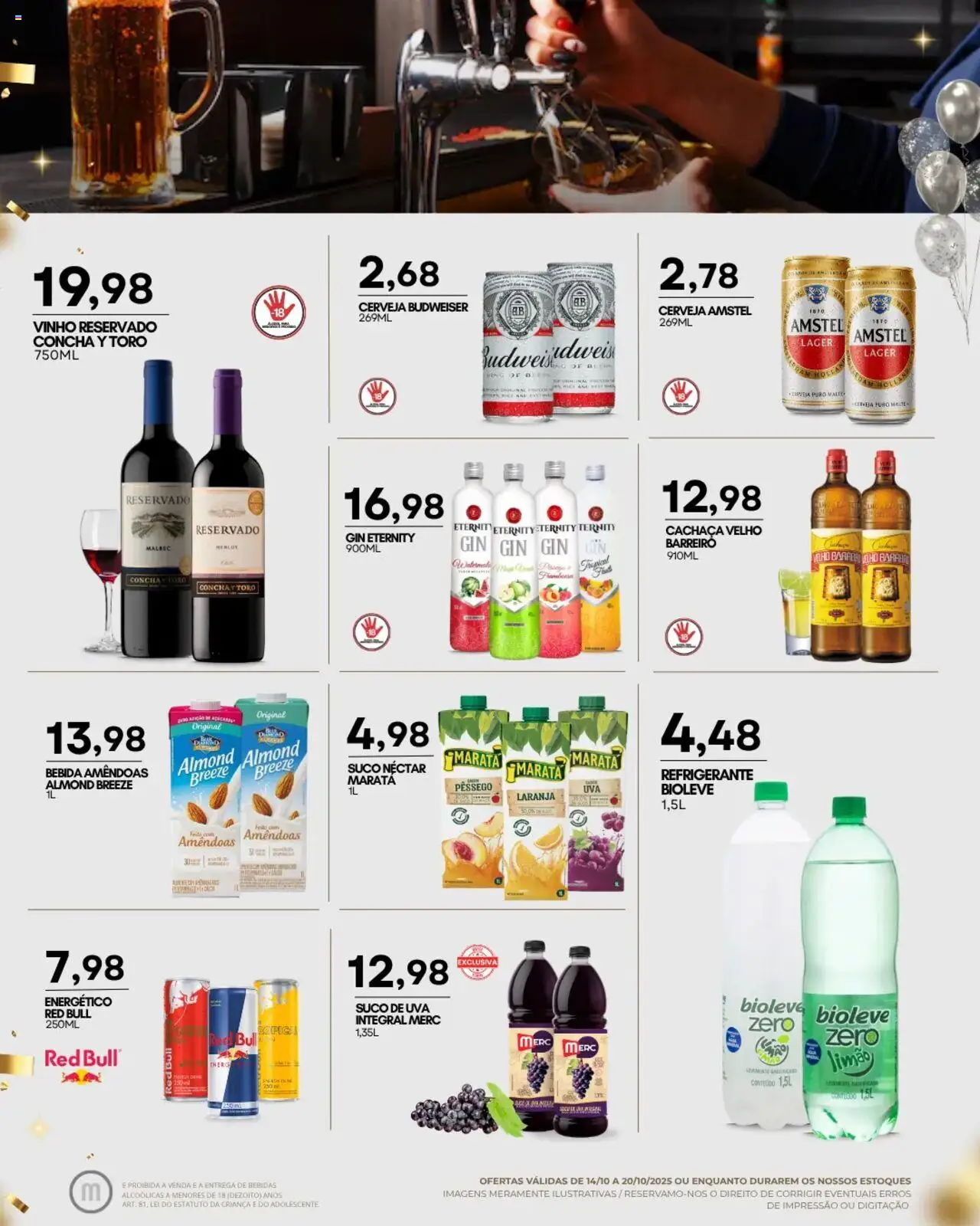 Mercadão Atacadista Folheto - válido de 14.10.2025 | Página: 10 | Produtos: Pêssego, Cachaça, Gin, Refrigerante