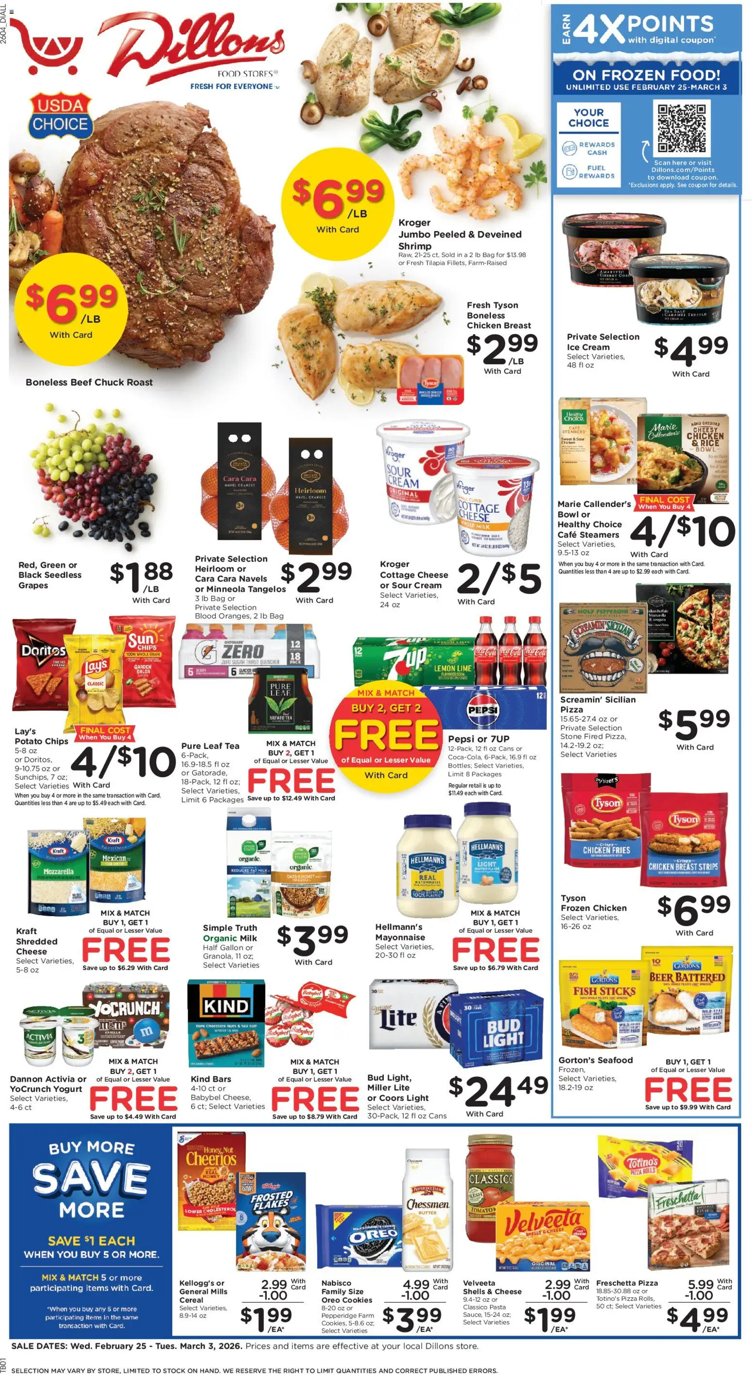 Dillons Weekly Ad - valid from 25.02.2026 | Page: 1 | Products: Milk, Mayonnaise, Grapes, Bag