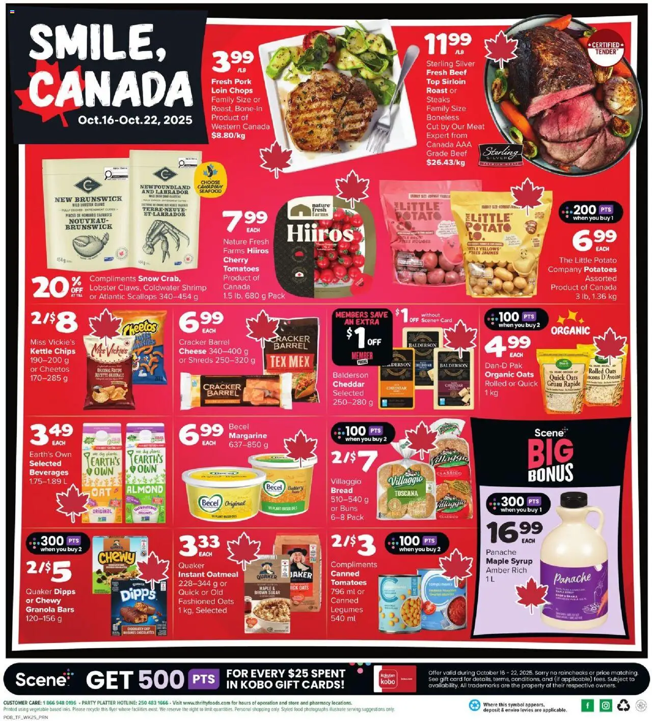 Thrifty Foods flyer valid from 16.10.2025 | Page: 2 | Products: Beef, Iron, Bread, Pork