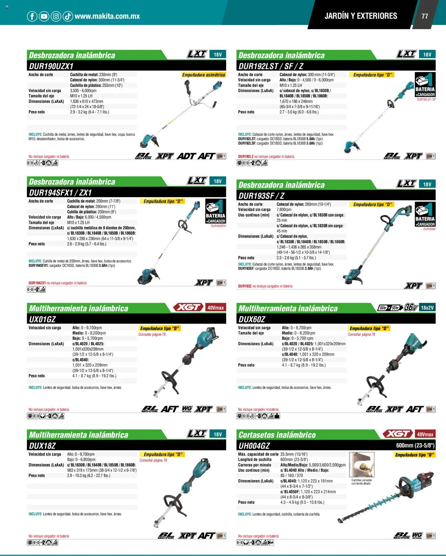 Nuevas ofertas de Makita válidas en toda la República Mexicana desde el 01.01.2024. ¡Encuentra las mejores ofertas en Makita catálogo General! | Página: 77 | Productos: Lentes, Bolsa, Cargador, Llave