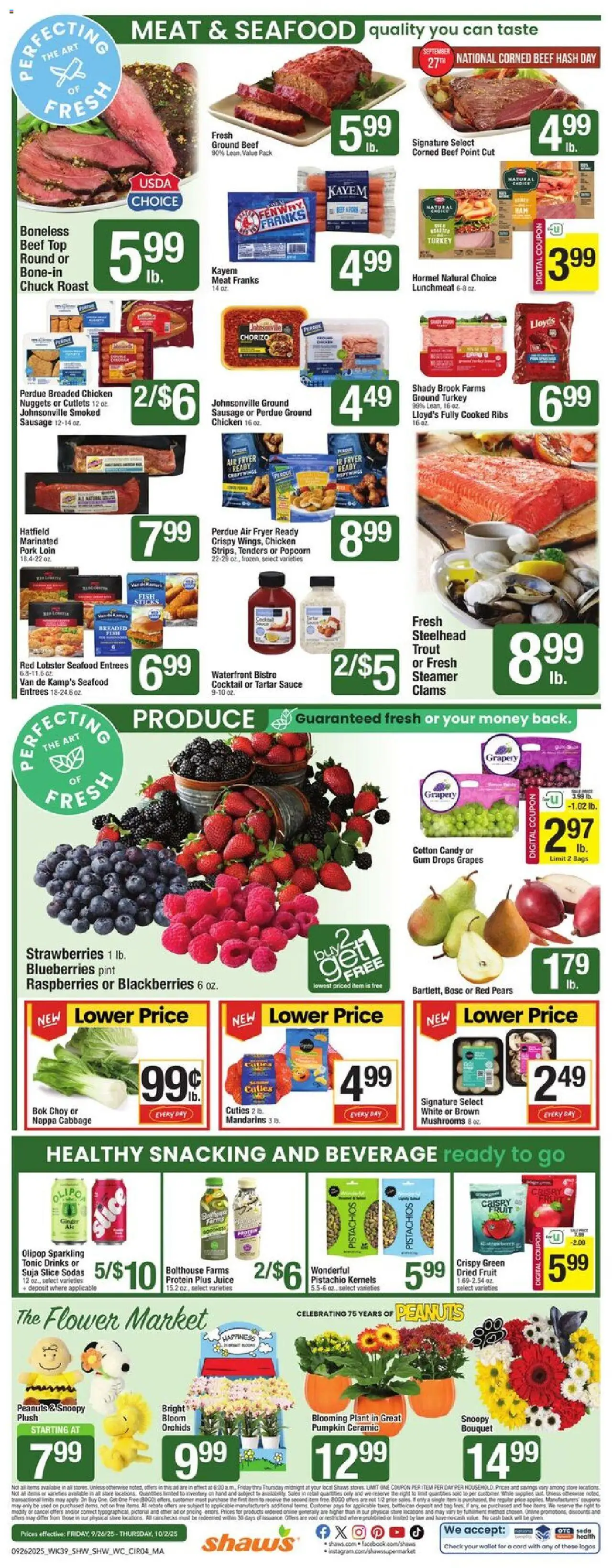 Shaw's Weekly Ad - valid from 26.09.2025 | Page: 4 | Products: Mandarins, Seafood, Sausage, Cabbage