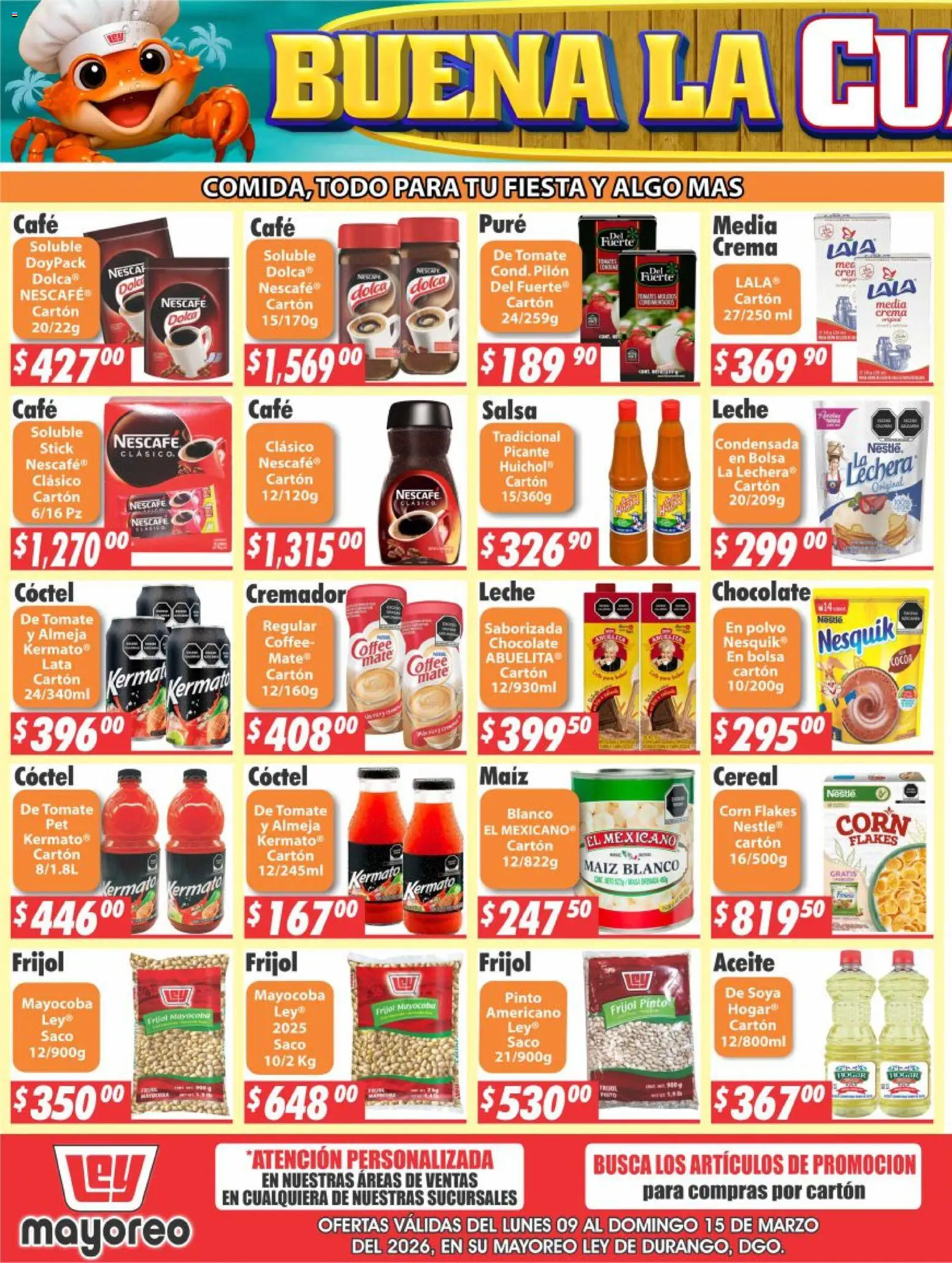 Nuevas ofertas de Casa Ley válidas en toda la República Mexicana desde el 09.03.2026. ¡Encuentra las mejores ofertas en Casa Ley folleto Durango! | Página: 3 | Productos: Crema, Bolsa, Tomate, Chocolate