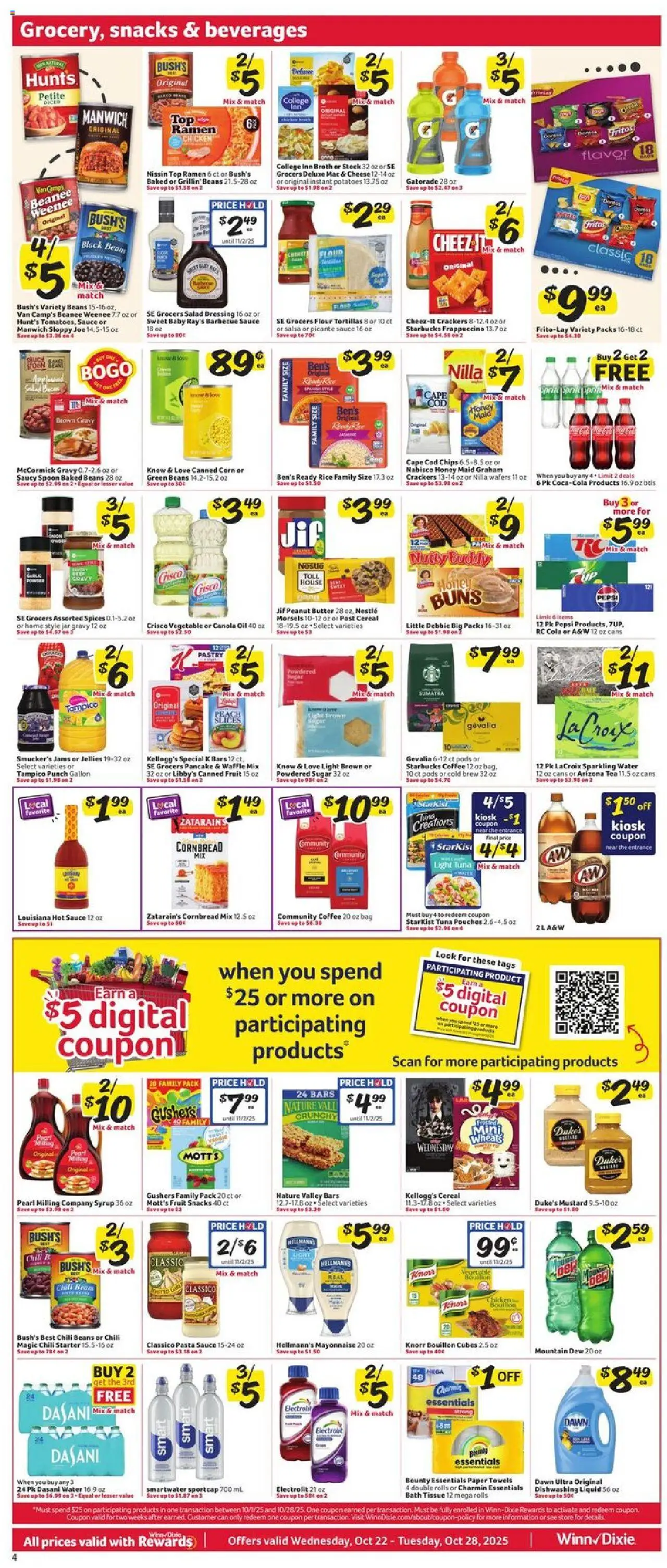 Winn Dixie Weekly Circular - LA - valid from 22.10.2025 | Page: 5 | Products: Tea, Pasta, Pads, Starter