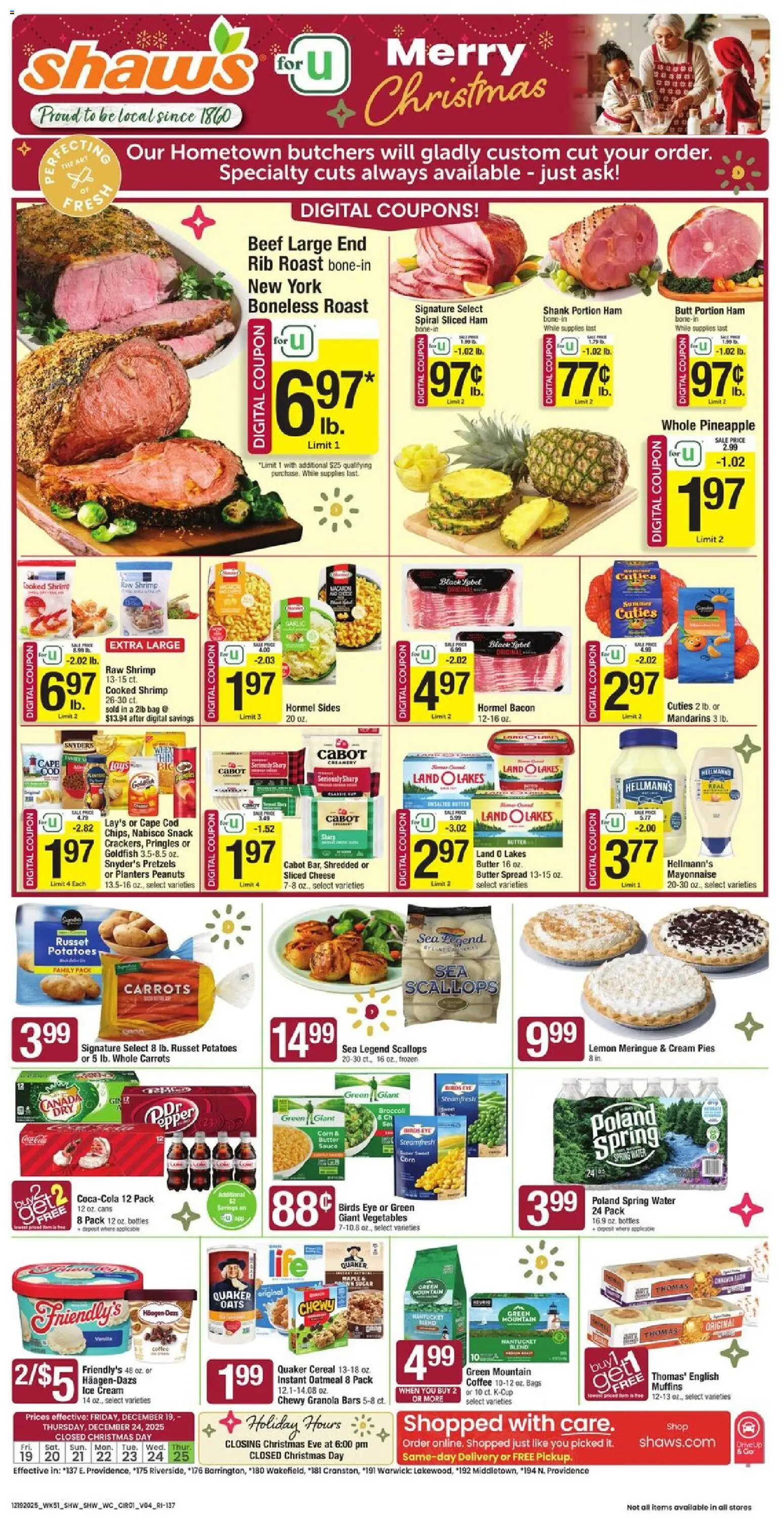 Shaw's Weekly Ad - RI - valid from 19.12.2025 | Page: 1 | Products: Broccoli, Coffee, Cream, Vegetables