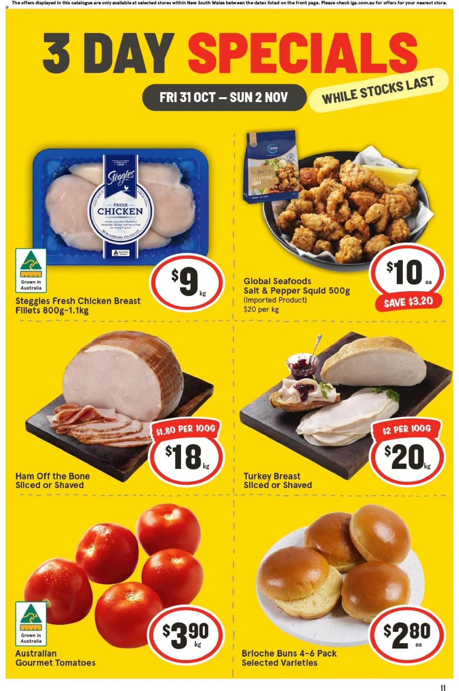IGA catalogue - valid from 31.10.2025 | Page: 1 | Products: Ham, Chicken, Tomatoes, Salt