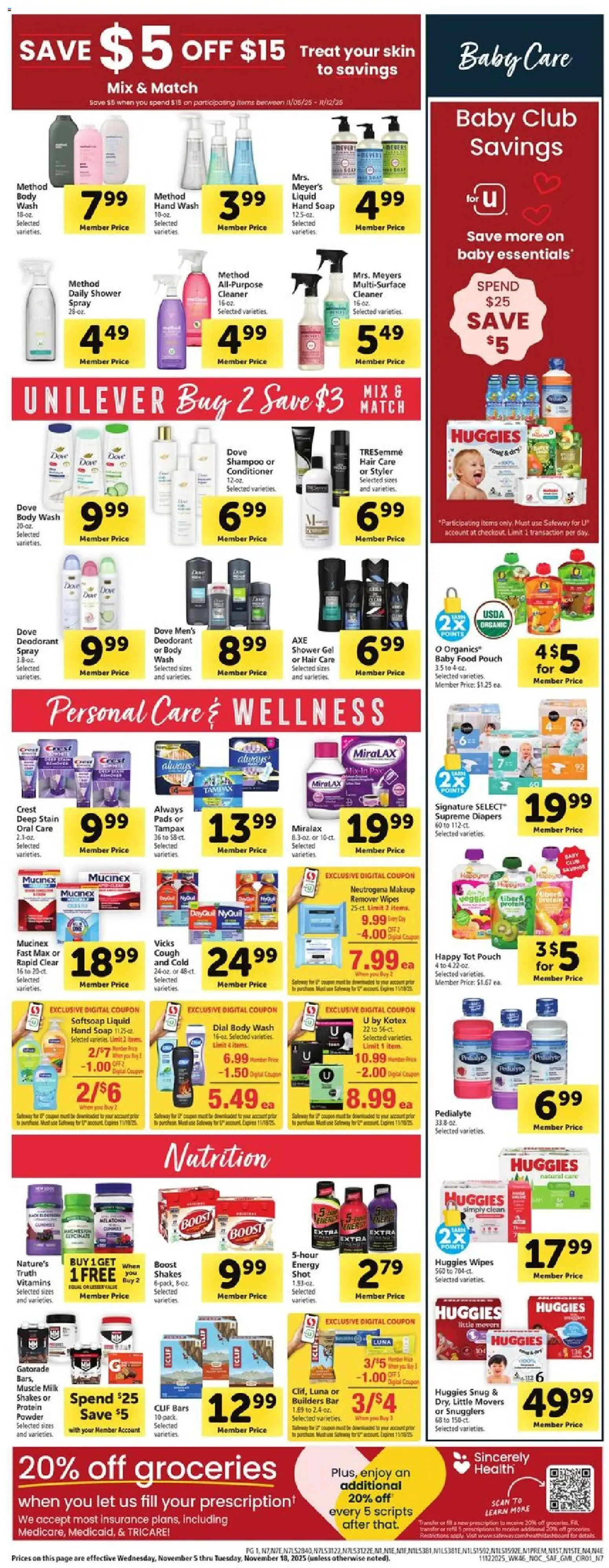 Safeway Weekly Ad - valid from 12.11.2025 | Page: 10 | Products: Shampoo, Conditioner, Milk, Pads