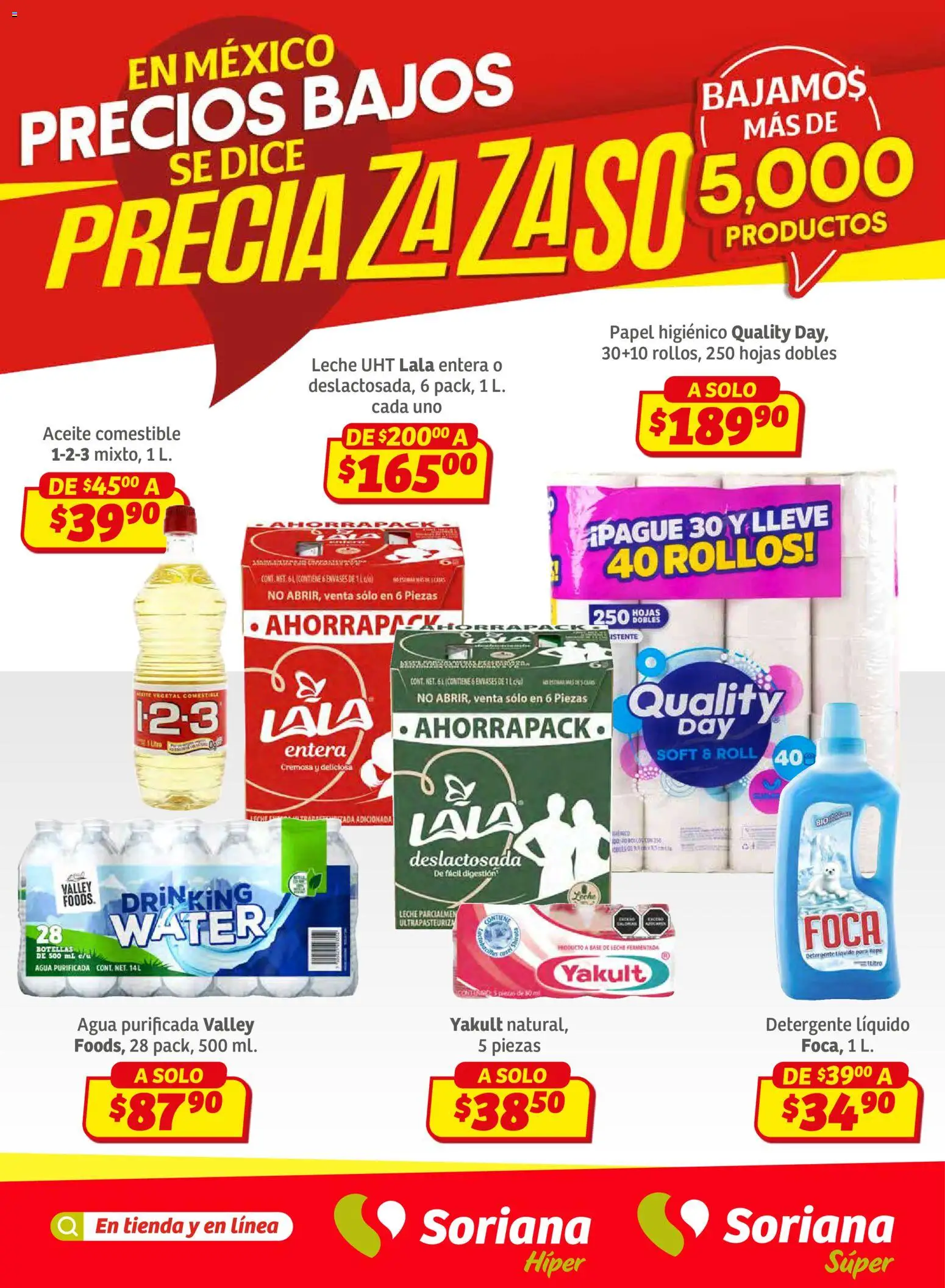 Nuevas ofertas de Soriana válidas en toda la República Mexicana desde el 02.01.2026. ¡Encuentra las mejores ofertas en Soriana - Preciazazaso Súper: BCS, Jal, Nay, Sin, Son! | Página: 1 | Productos: Detergente, Agua, Leche, Aceite