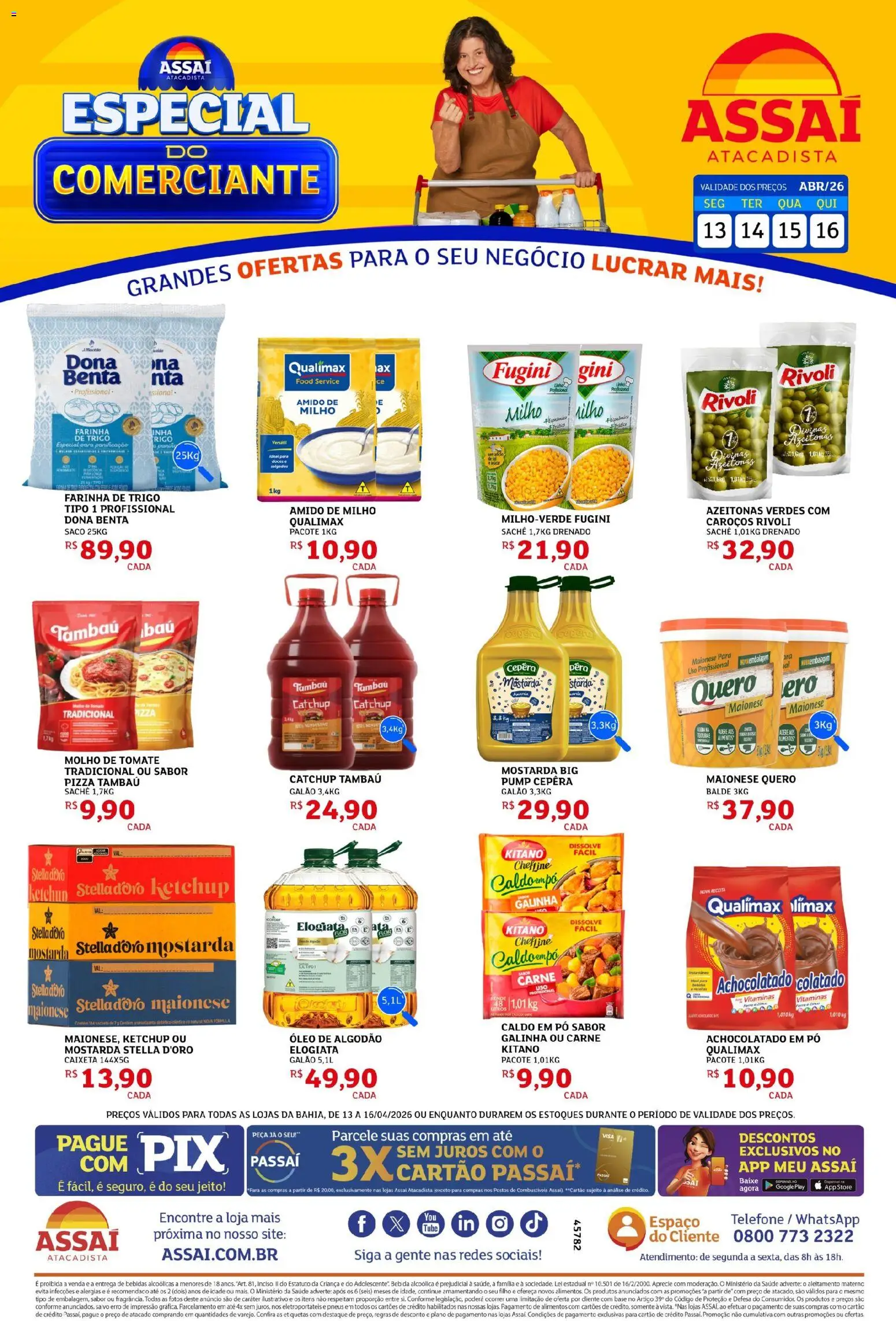 Assaí Atacadista Folheto - válido de 13.04.2026 | Página: 1 | Produtos: Azeitonas, Algodão, Telefone, Maionese