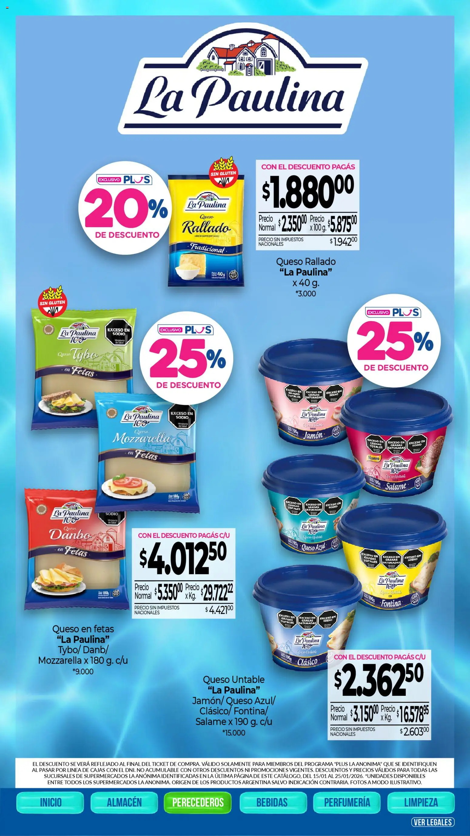 La Anonima catálogo │ válido desde el 15.01.2026 | Página: 16 | Productos: Queso, Salame