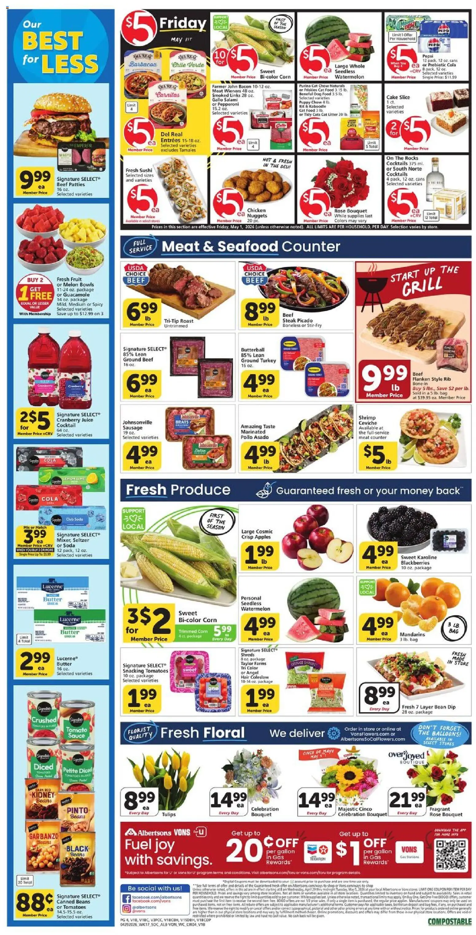 Vons Weekly Ad - valid from 29.04.2026 | Page: 4 | Products: Mandarins, Dog Food, Cat Food, Salami