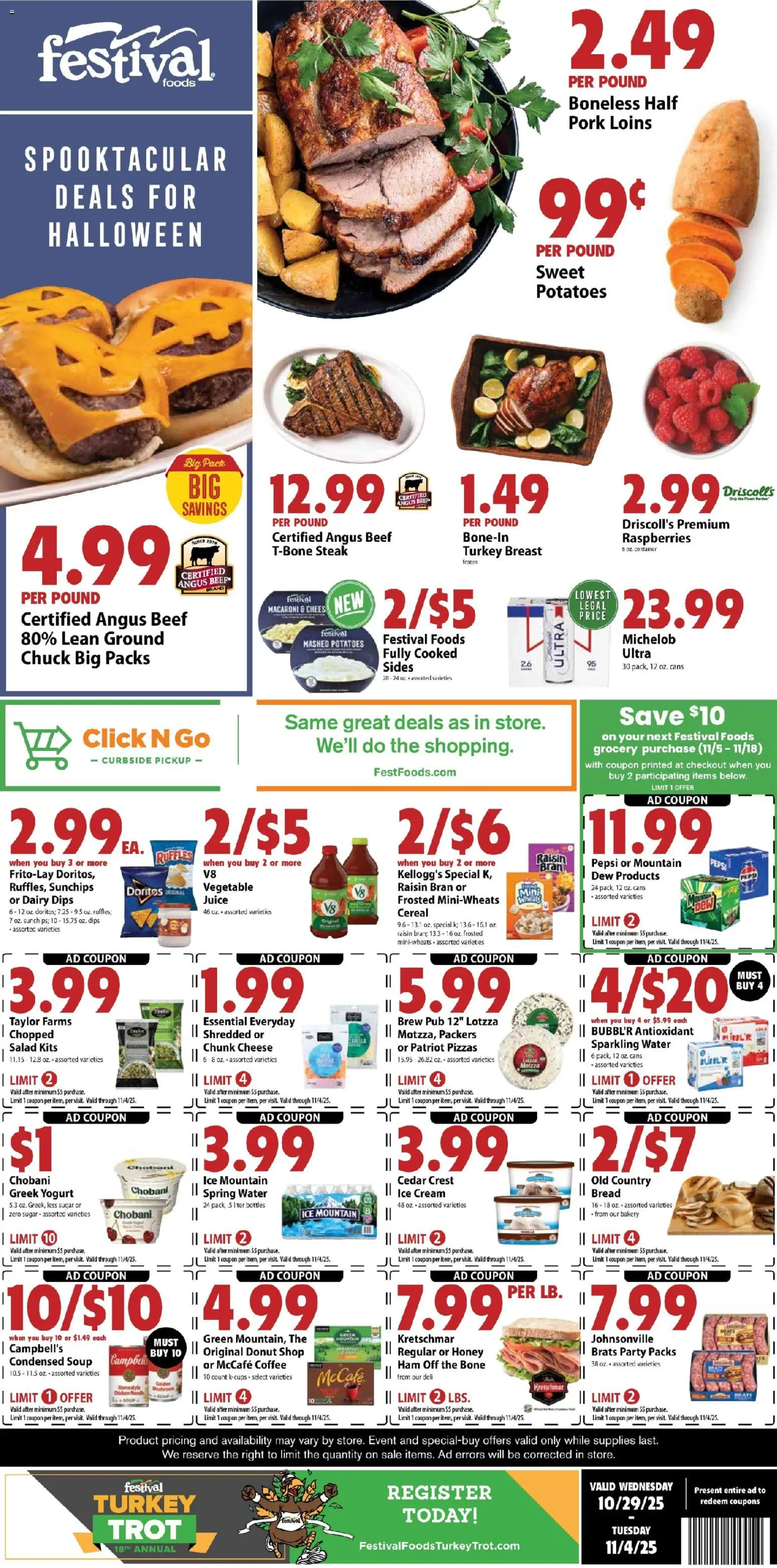 Festival Foods Weekly Ad - valid from 29.10.2025 | Page: 1 | Products: Bakery, Juice, Pork, Cream