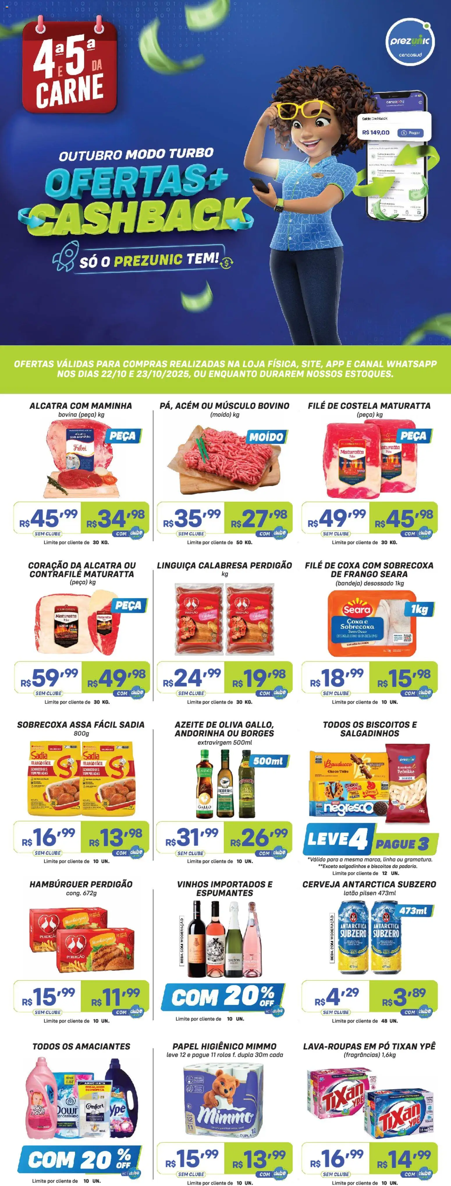 Prezunic Folheto - válido de 22.10.2025 | Página: 1 | Produtos: Linguiça, Acém, Hambúrguer, Bandeja