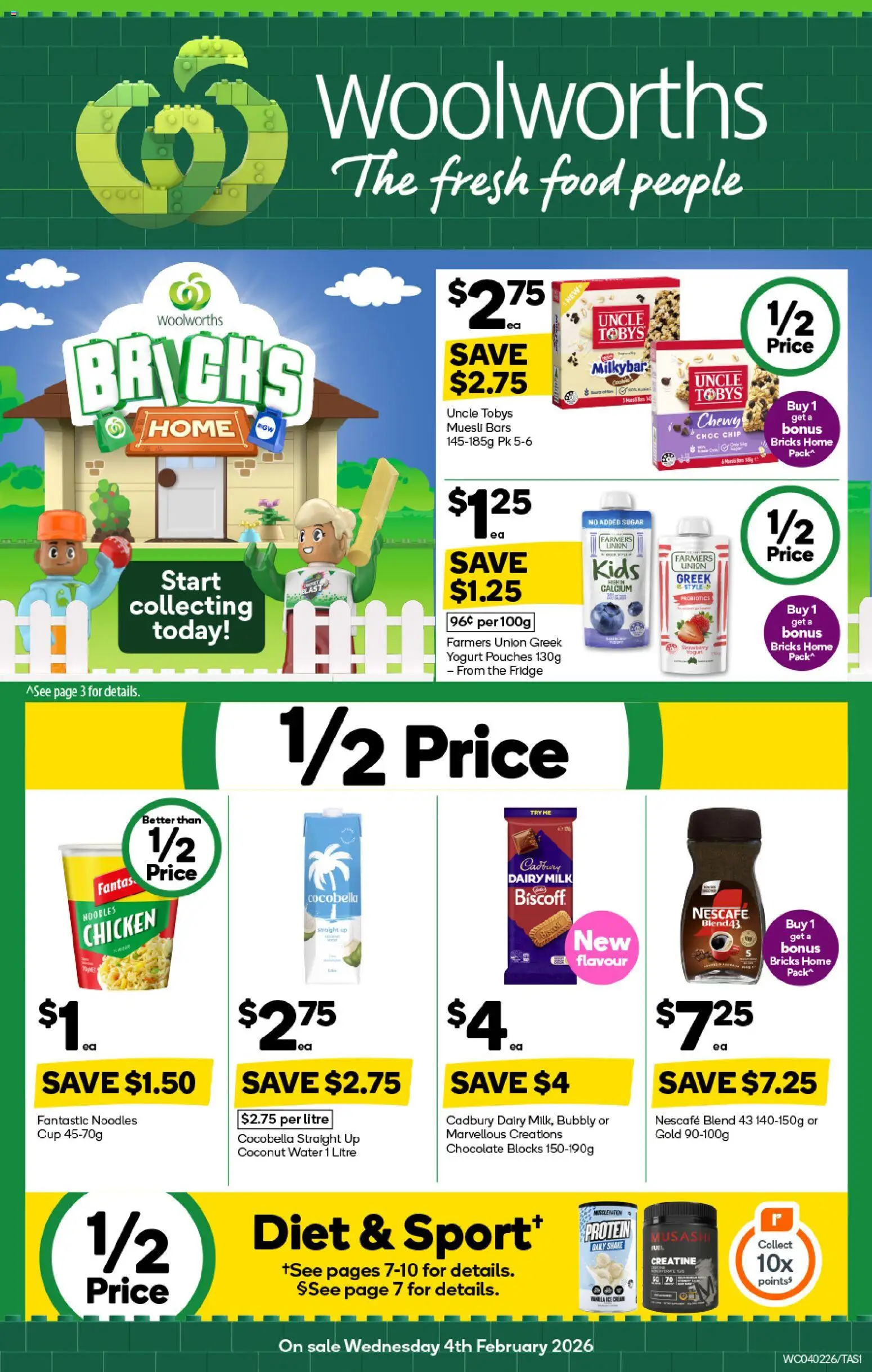 Woolworths catalogue - valid from 04.02.2026 | Page: 1 | Products: Noodles, Water, Sugar, Fridge