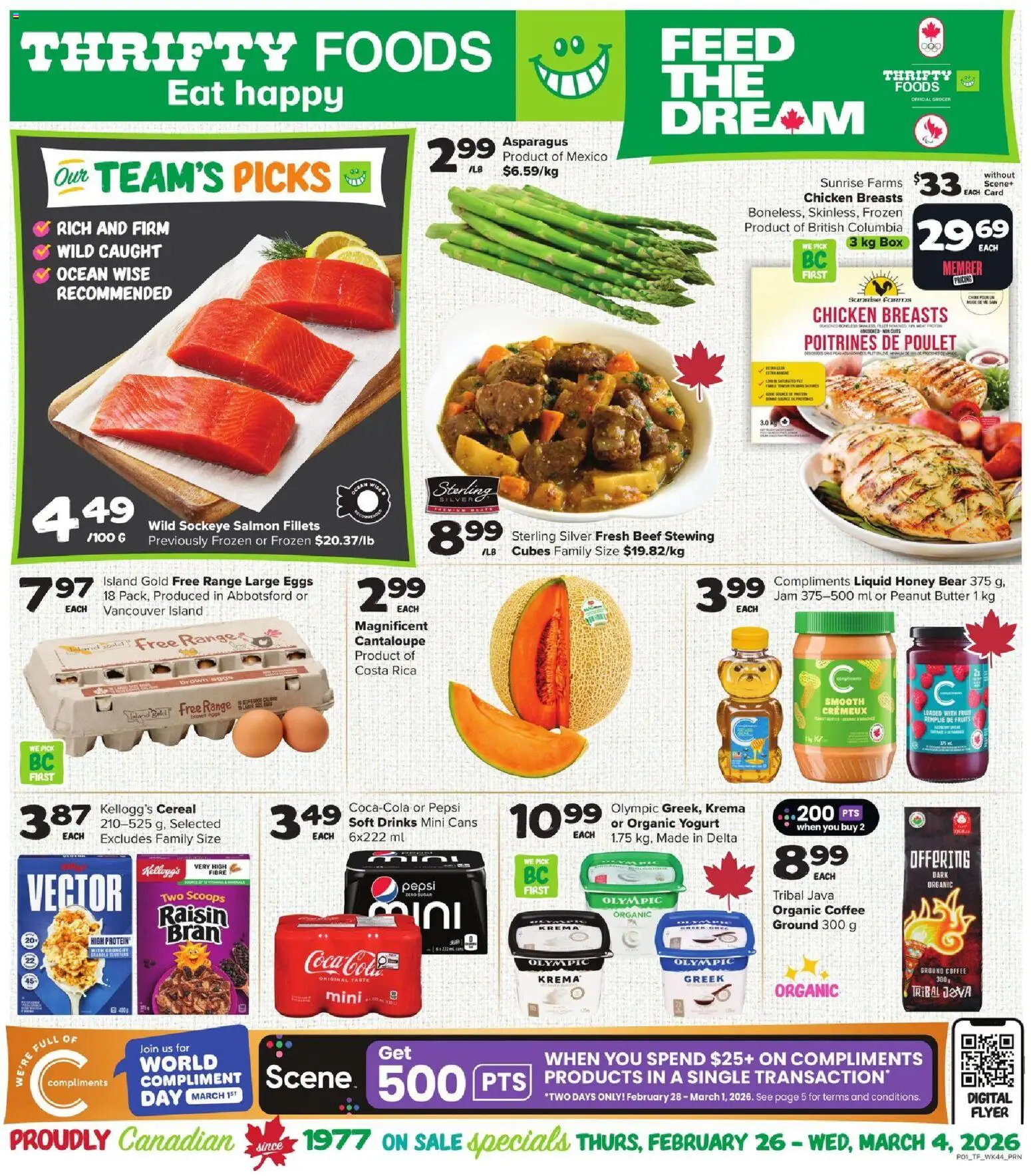 Thrifty Foods flyer valid from 26.02.2026 | Page: 1 | Products: Case, Box, Butter, Chicken