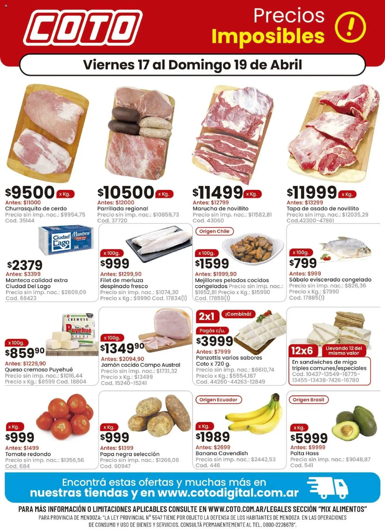 Coto - Mix │ válido desde el 17.04.2026 | Página: 1 | Productos: Banana, Jamón cocido, Palta, Cerdo