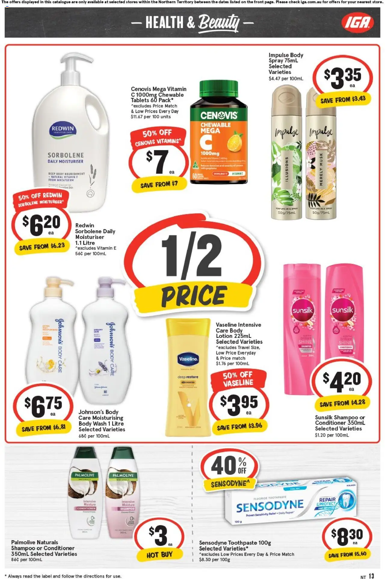 IGA catalogue - valid from 08.10.2025 | Page: 13 | Products: Perfume, Moisturiser, Sensitive skin, Tablets