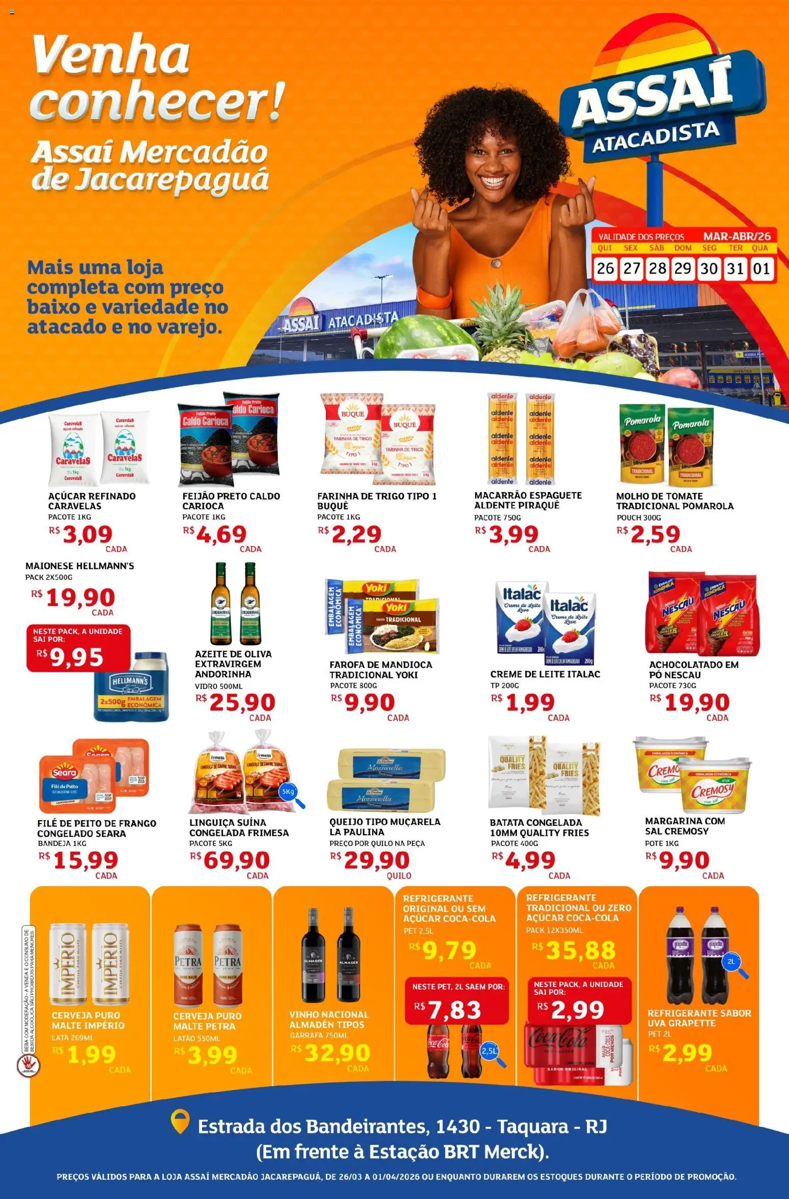 Assaí Atacadista Folheto - válido de 26.03.2026 | Página: 1 | Produtos: Espaguete, Cerveja, Frango, Margarina