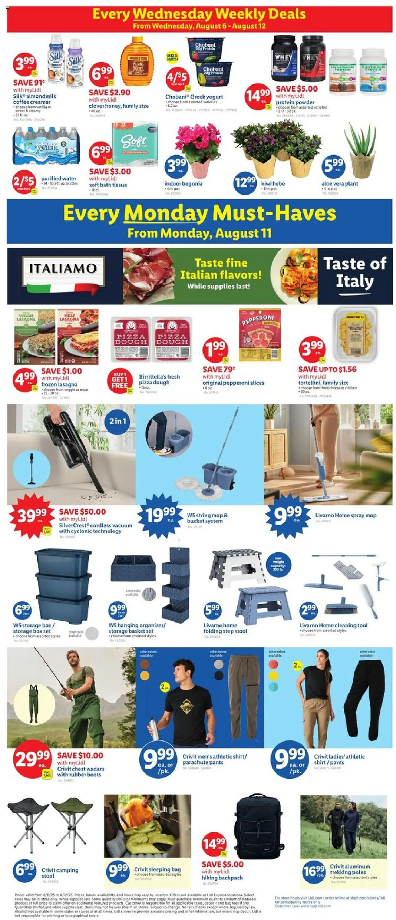 Lidl Weekly Ad - valid from 06.08.2025 | Page: 2 | Products: Basket, Shirt, Pants, Backpack