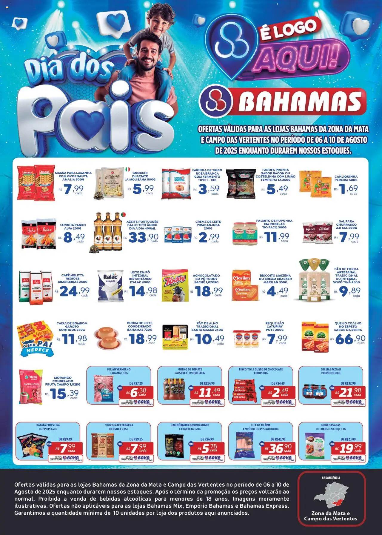 Bahamas Supermercados Folheto - válido de 06.08.2025 | Página: 1 | Produtos: Palmito, Massa, Batata, Bombom