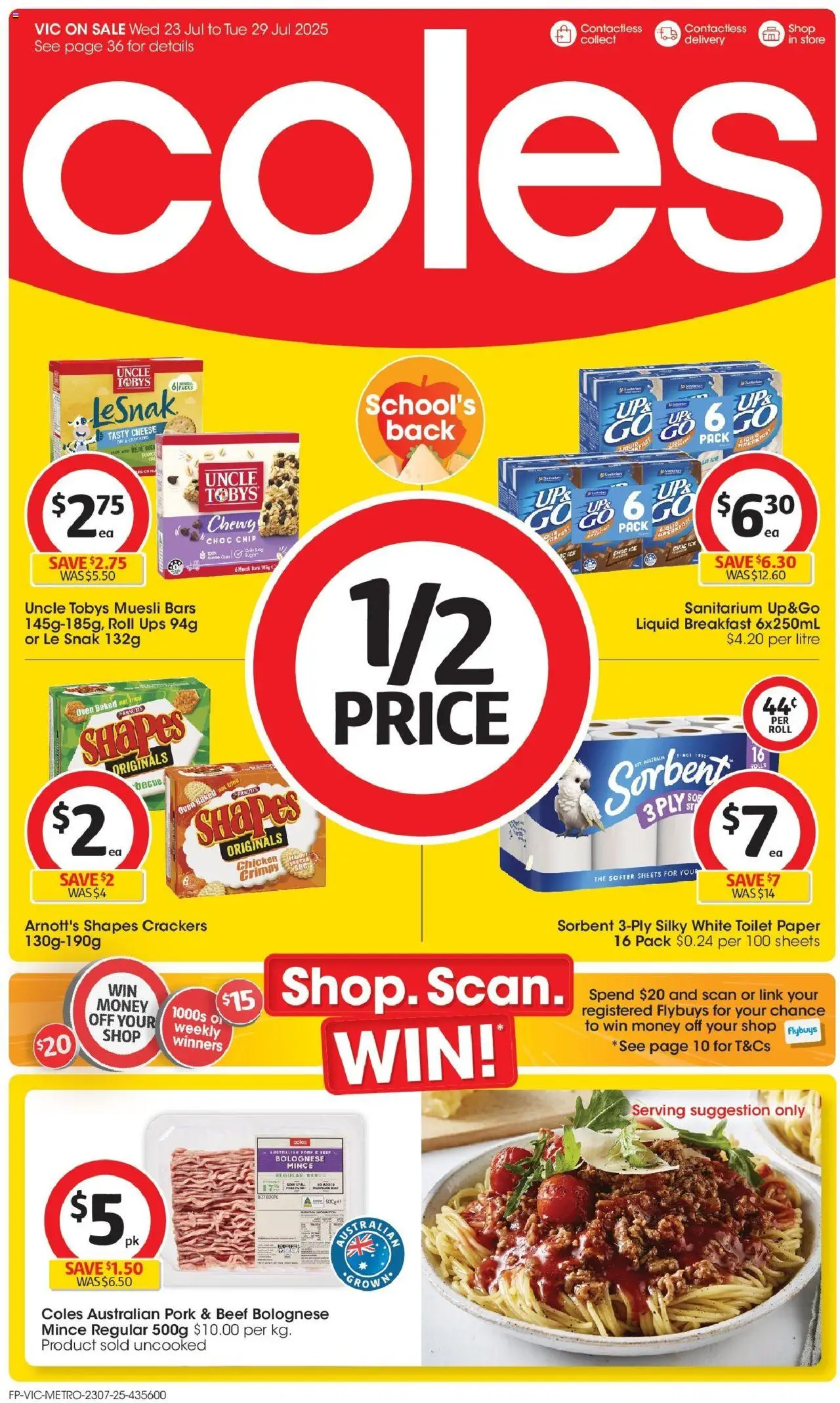 Coles catalogue - valid from 22.07.2025 | Page: 1 | Products: Crackers, Cheese, Beef, Toilet paper
