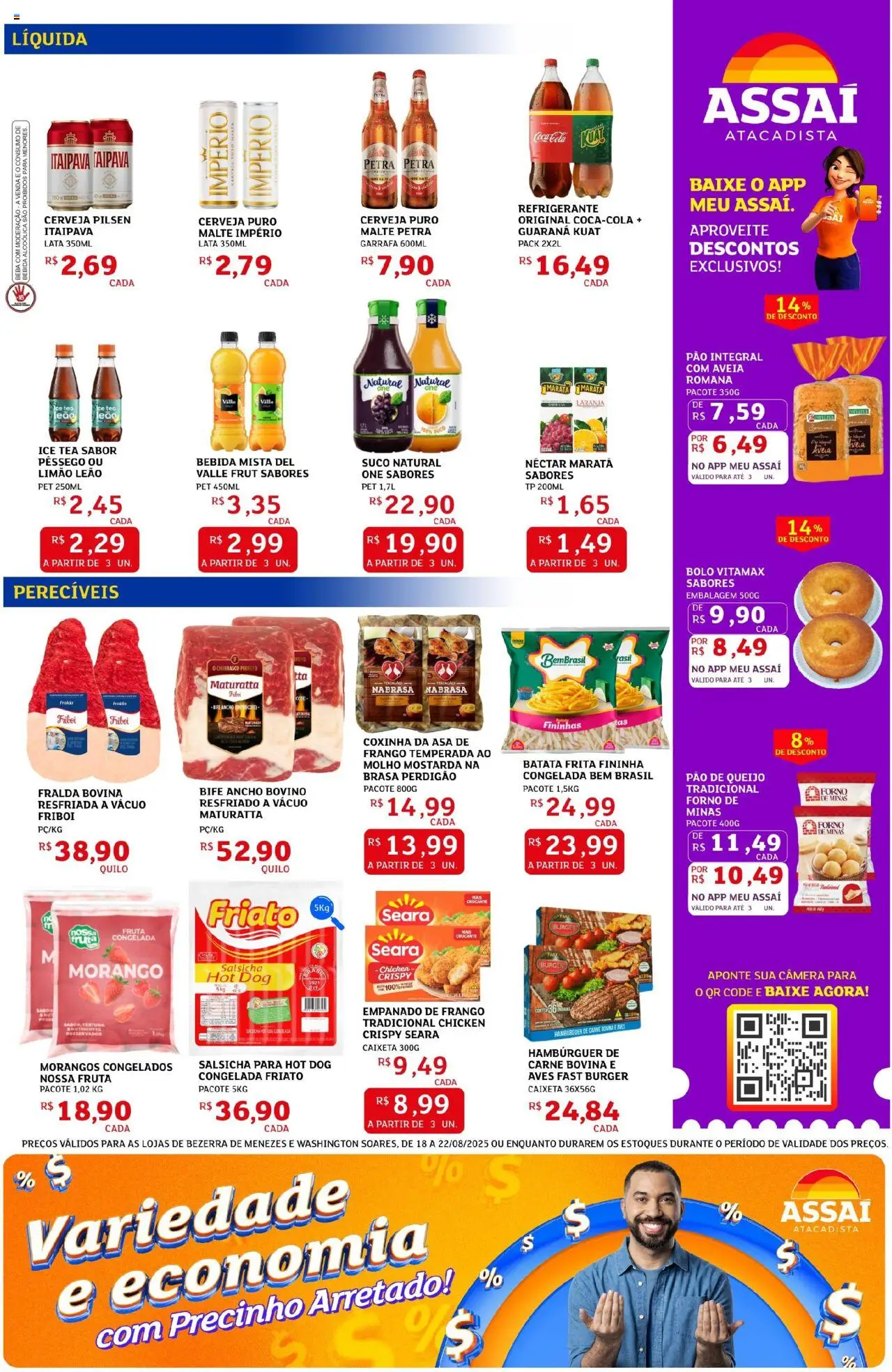 Assaí Atacadista Folheto - válido de 18.08.2025 | Página: 3 | Produtos: Pêssego, Salsicha, Aveia, Batata