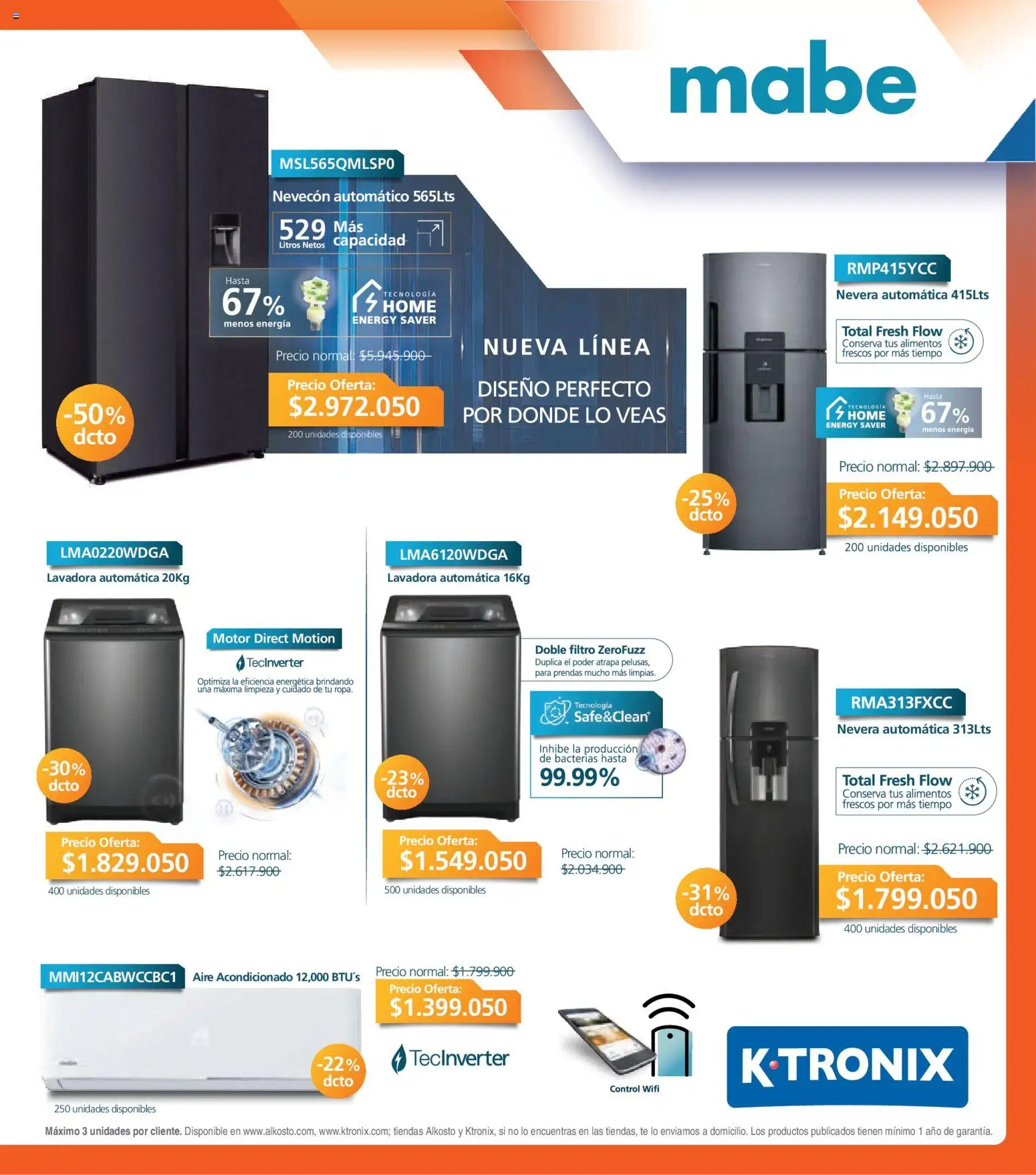 Alkosto revista - valida desde el 14.03.2026 | Página: 9 | Productos: Té, Lavadora, Aire acondicionado, Nevera