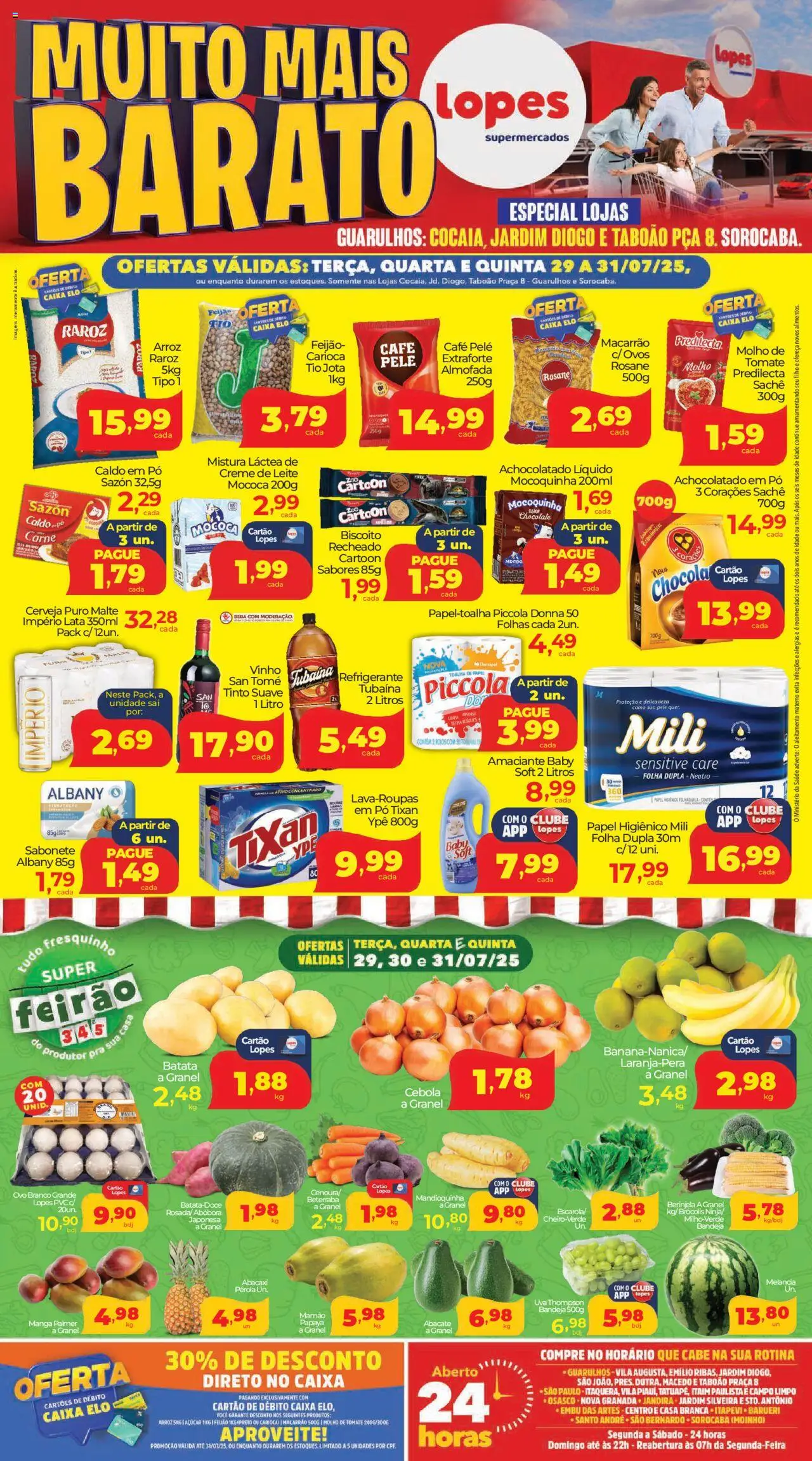 Lopes Supermercados Folheto - válido de 29.07.2025 | Página: 1 | Produtos: Pó, Mamão, Creme de leite, Papel higiênico