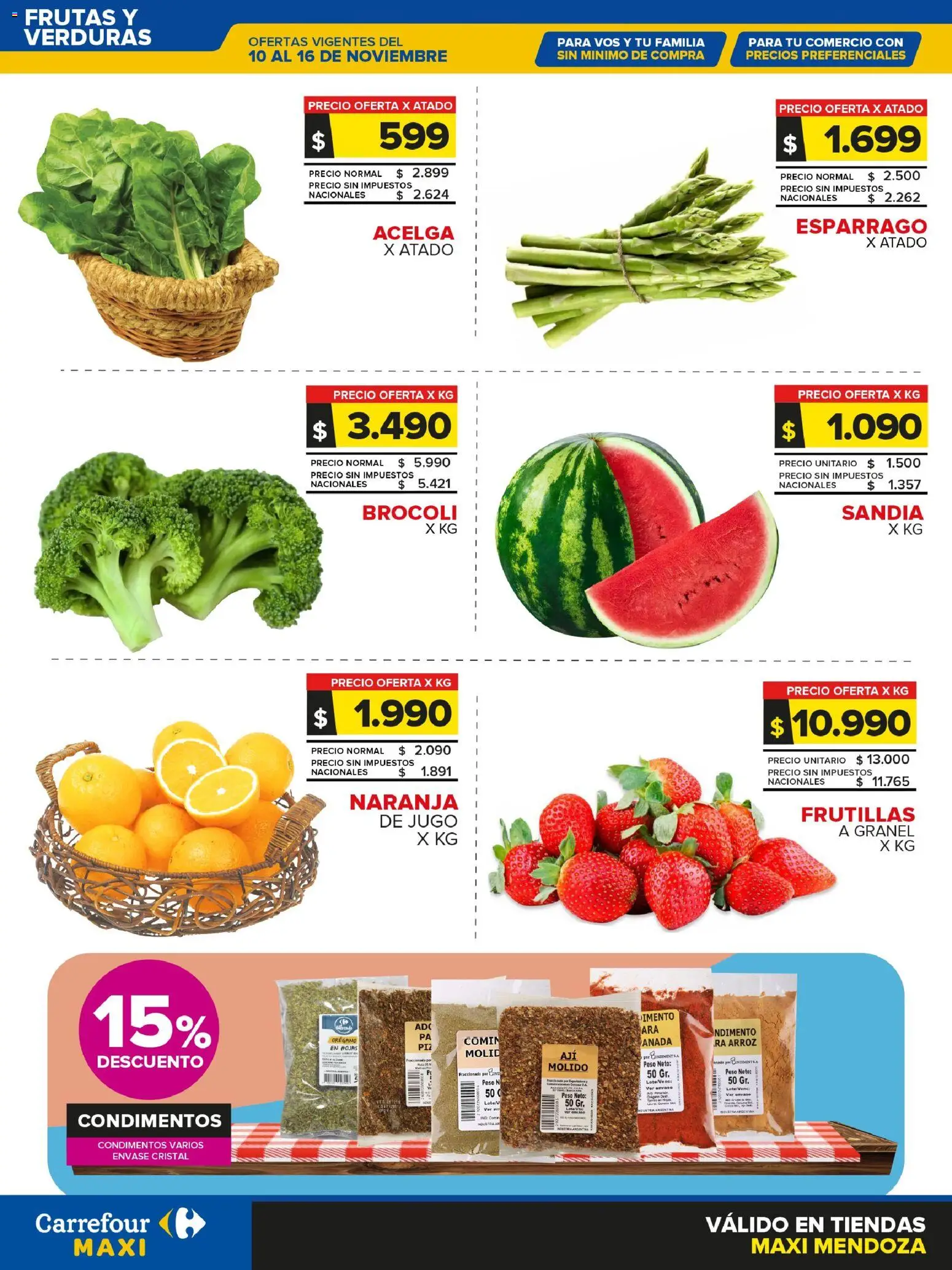 Carrefour -Frutas y Verduras Mendoza │ válido desde el 10.11.2025 | Página: 1 | Productos: Sandía, Brocoli, Jugo, Arroz