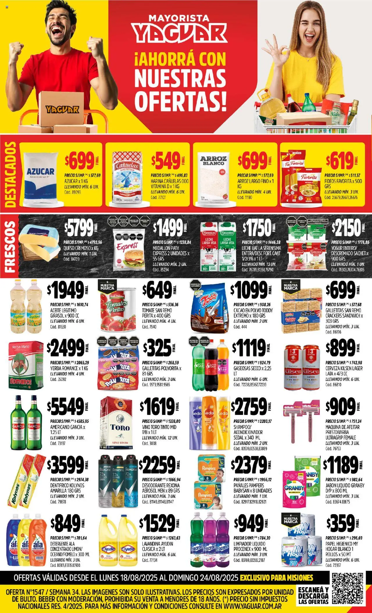 Yaguar - Misiones │ válido desde el 18.08.2025 | Página: 1 | Productos: Papel higiénico, Desodorante, Queso, Tomates