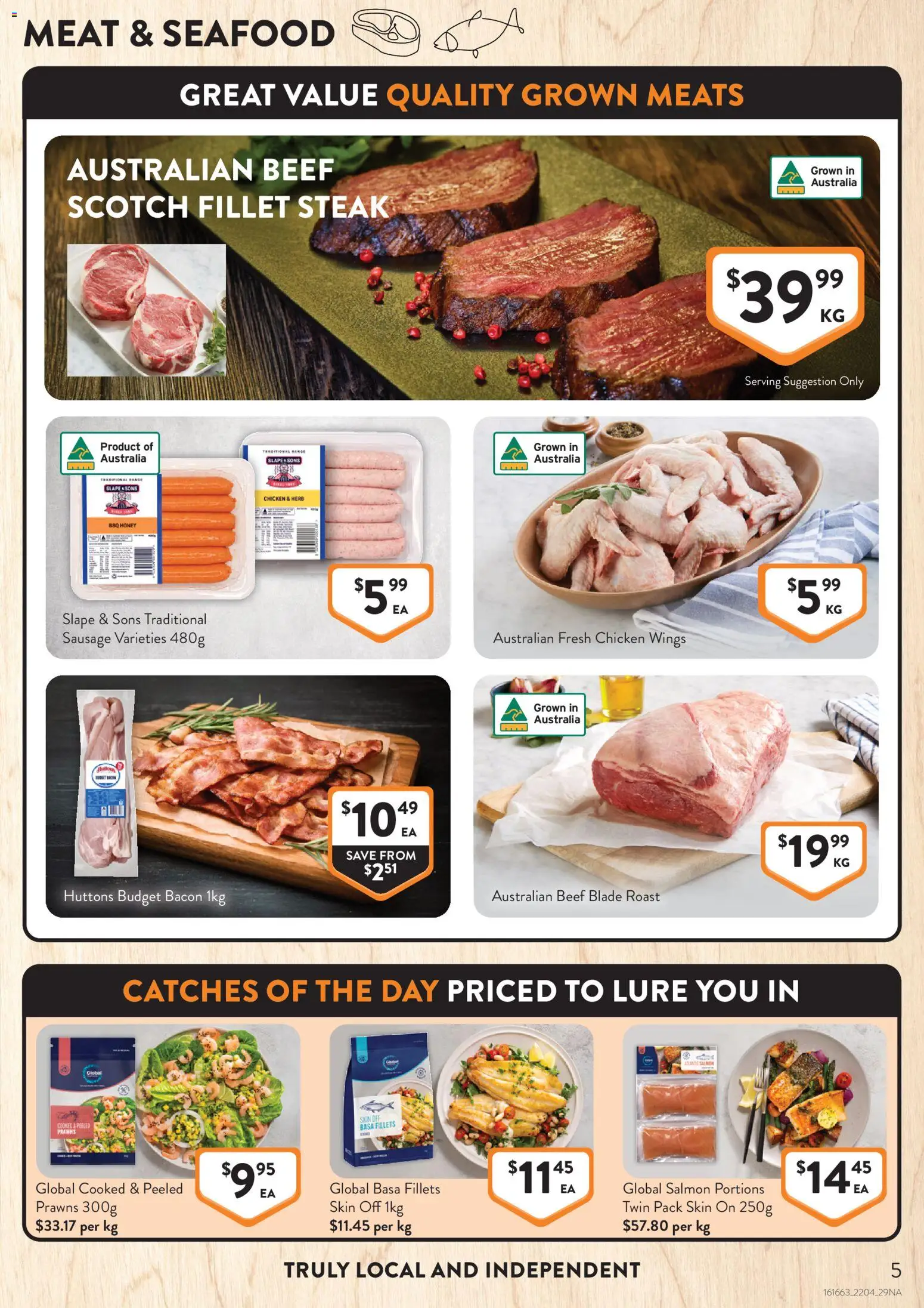 Foodworks catalogue - valid from 22.04.2026 | Page: 5 | Products: Chicken, Salmon, Scotch, Sausage