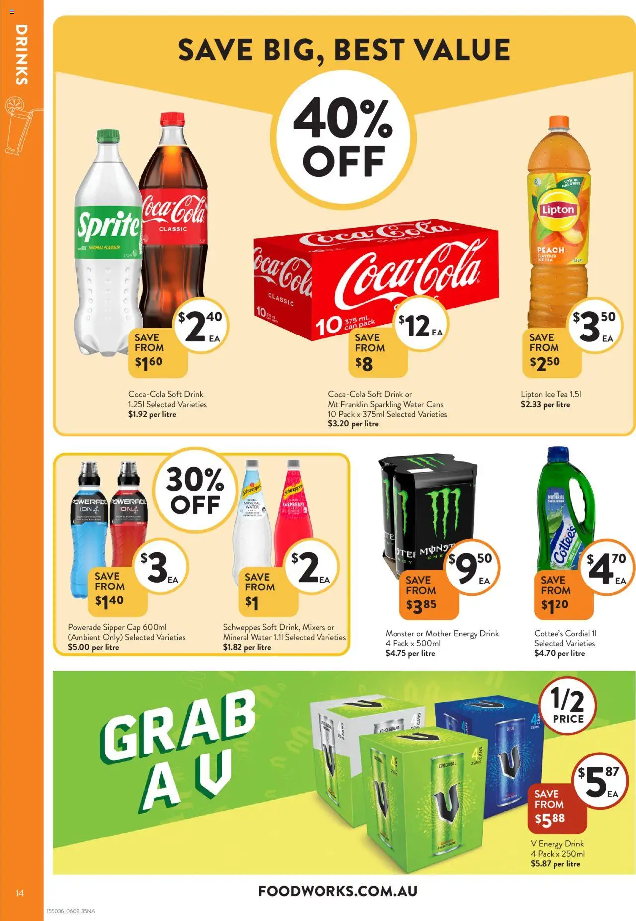 Foodworks catalogue - valid from 06.08.2025 | Page: 14 | Products: Energy drink, Tea, Water, Cap
