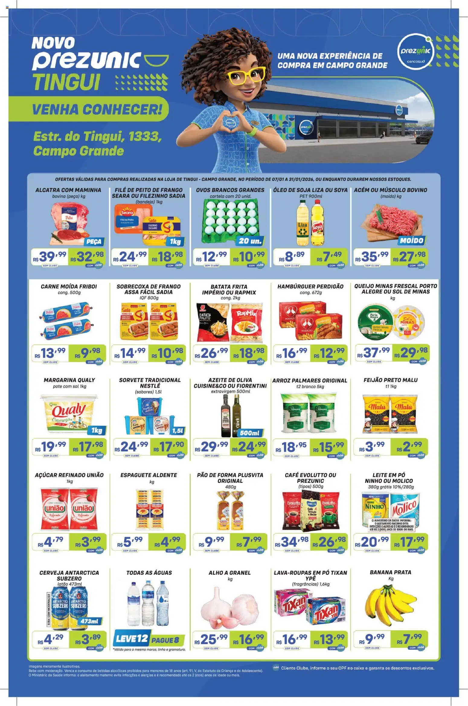 Prezunic Folheto - válido de 07.01.2026 | Página: 1 | Produtos: Caixa, Arroz, Hambúrguer, Azeite