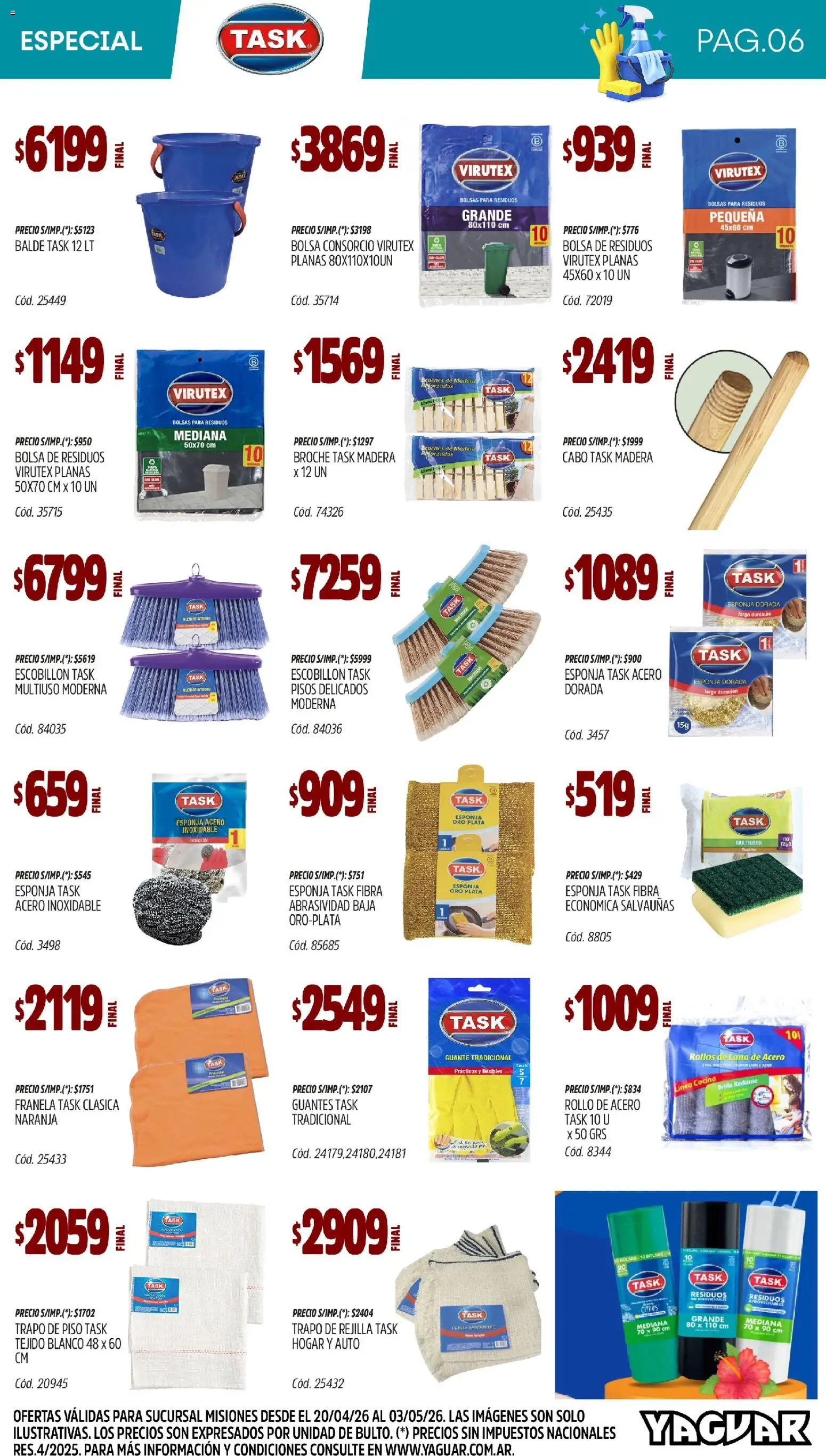 Yaguar - Especial Limpieza Misiones │ válido desde el 20.04.2026 | Página: 6 | Productos: Trapo de piso, Brillo, Escobillon, Guantes