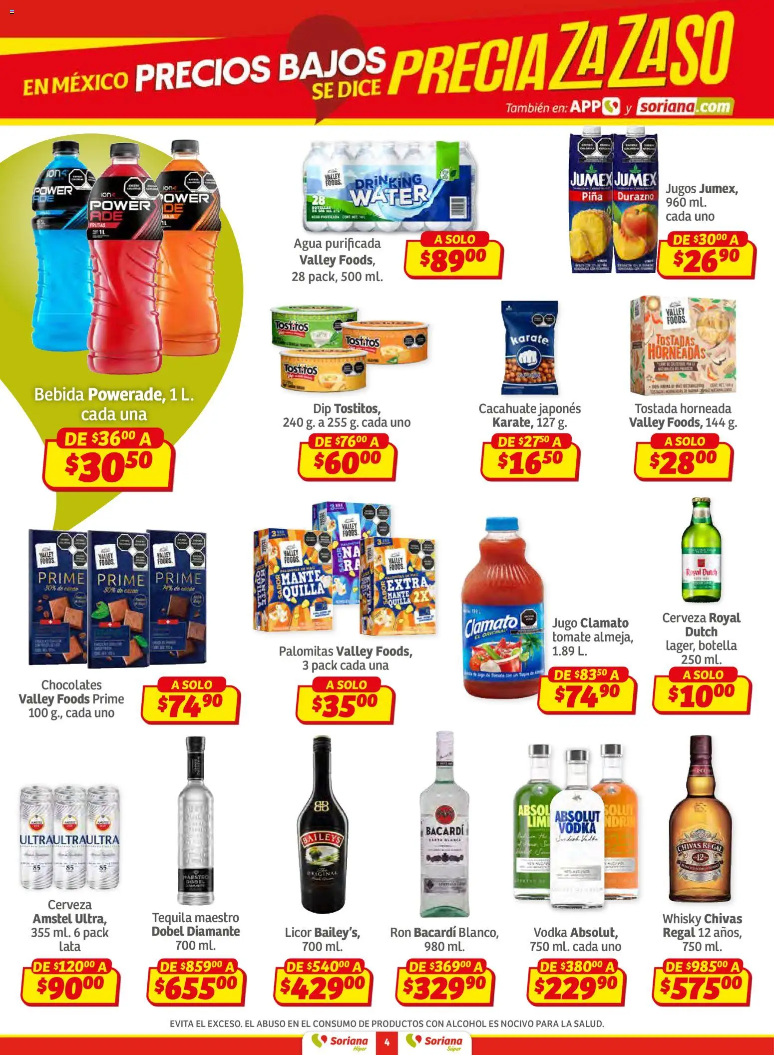 Nuevas ofertas de Soriana válidas en toda la República Mexicana desde el 12.02.2026. ¡Encuentra las mejores ofertas en Soriana - Preciazazaso Súper: BCS, Jal, Nay, Sin, Son! | Página: 4 | Productos: Piña, Tequila, Botella, Vodka