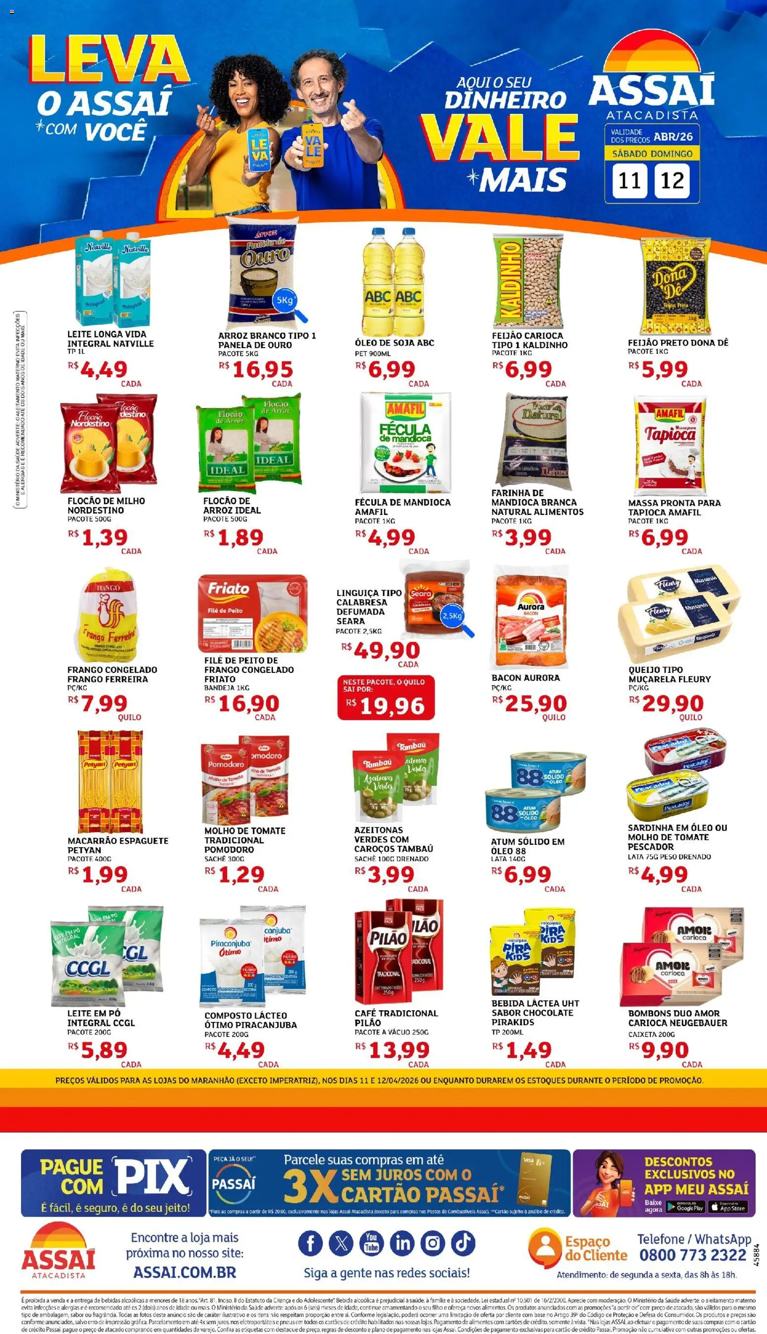 Assaí Atacadista Folheto - válido de 11.04.2026 | Página: 1 | Produtos: Leite, Friato, Arroz, Mussarela