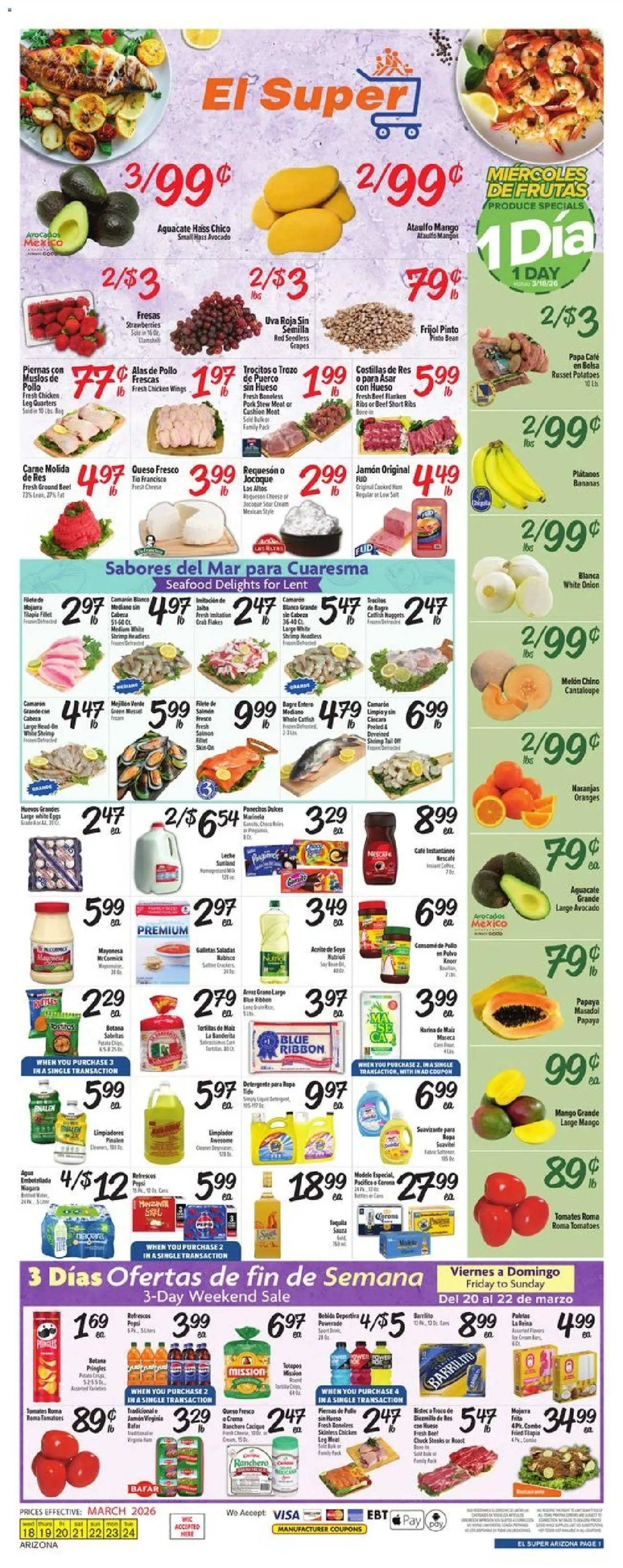 El Super Weekly Ad - AK - valid from 18.03.2026 | Page: 1 | Products: Bananas, Potatoes, Mango, Grapes