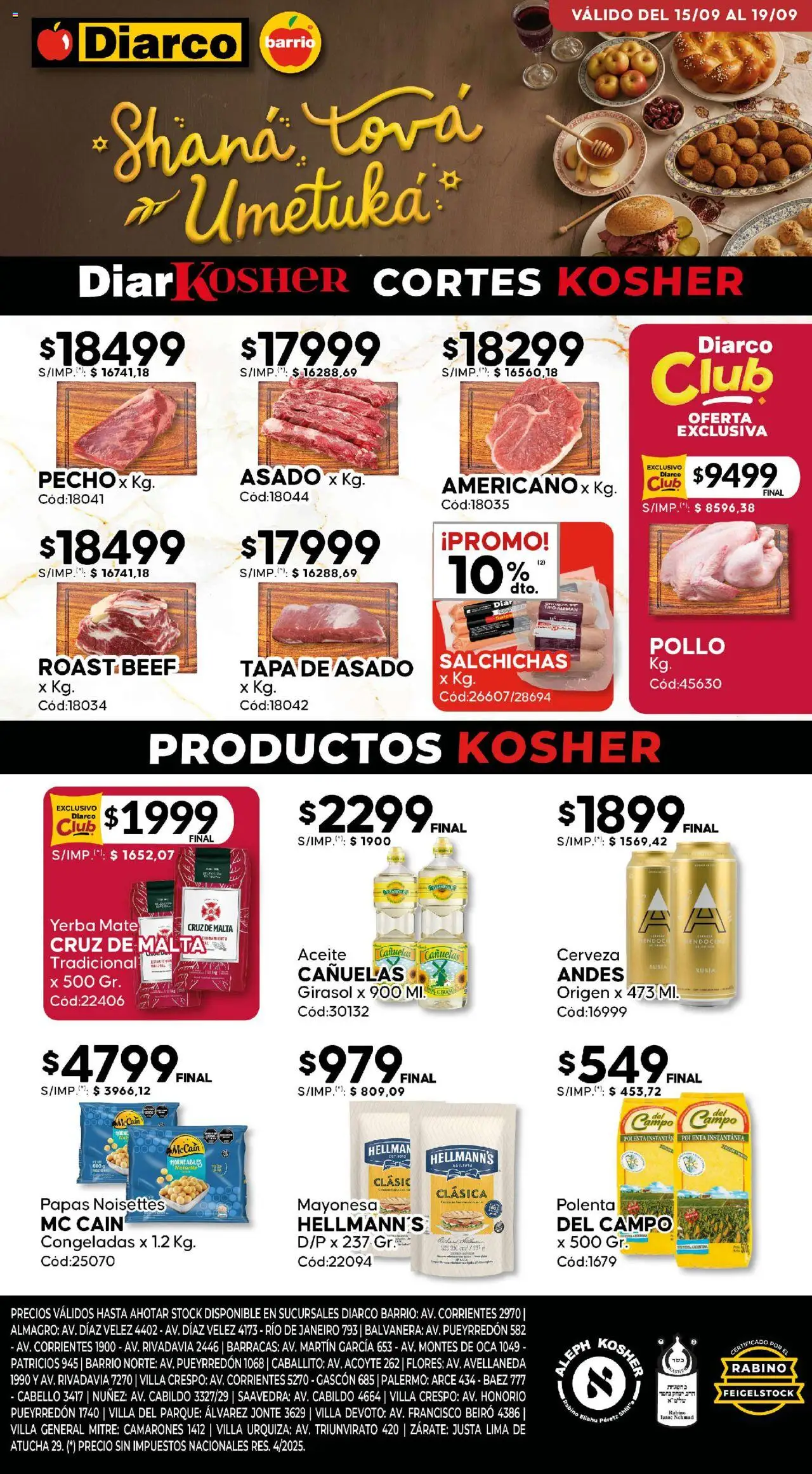 Diarco - Ofertas Kosher │ válido desde el 15.09.2025 | Página: 1 | Productos: Yerba, Mayonesa, General, Cerveza