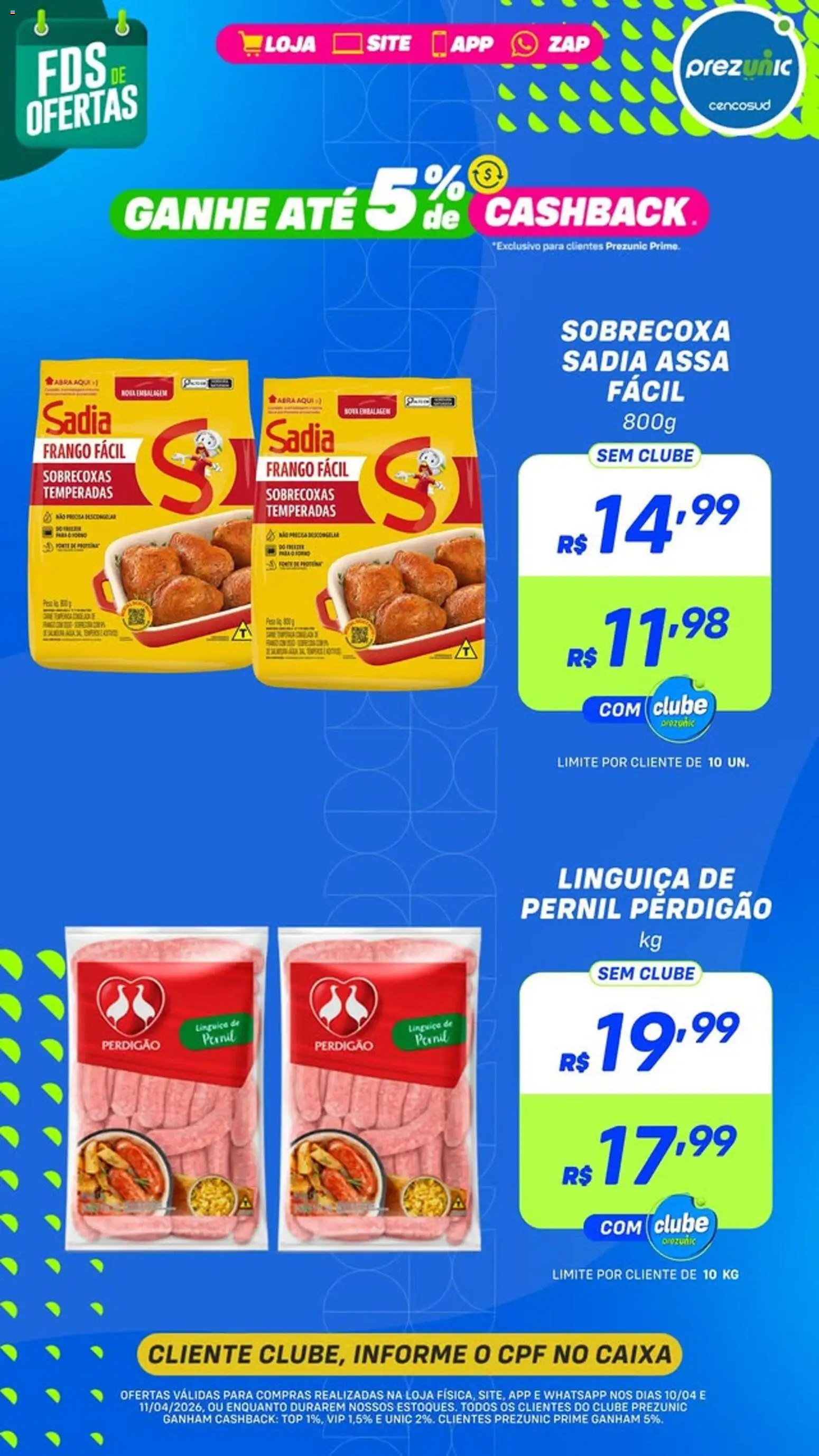 Prezunic Folheto - válido de 10.04.2026 | Página: 5 | Produtos: Linguiça, Caixa, Pernil, Frango