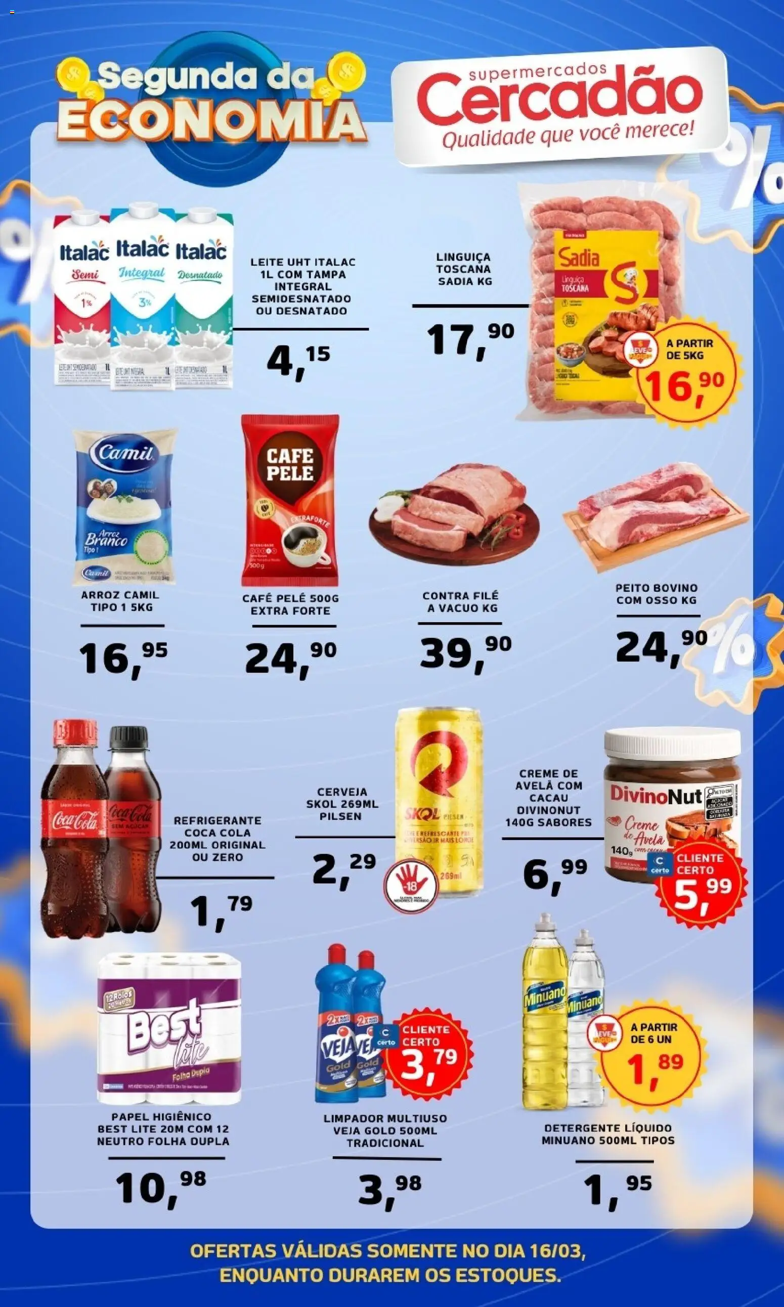 Cercadão Folheto - válido de 16.03.2026 | Página: 1 | Produtos: Cola, Leite, Café, Pia