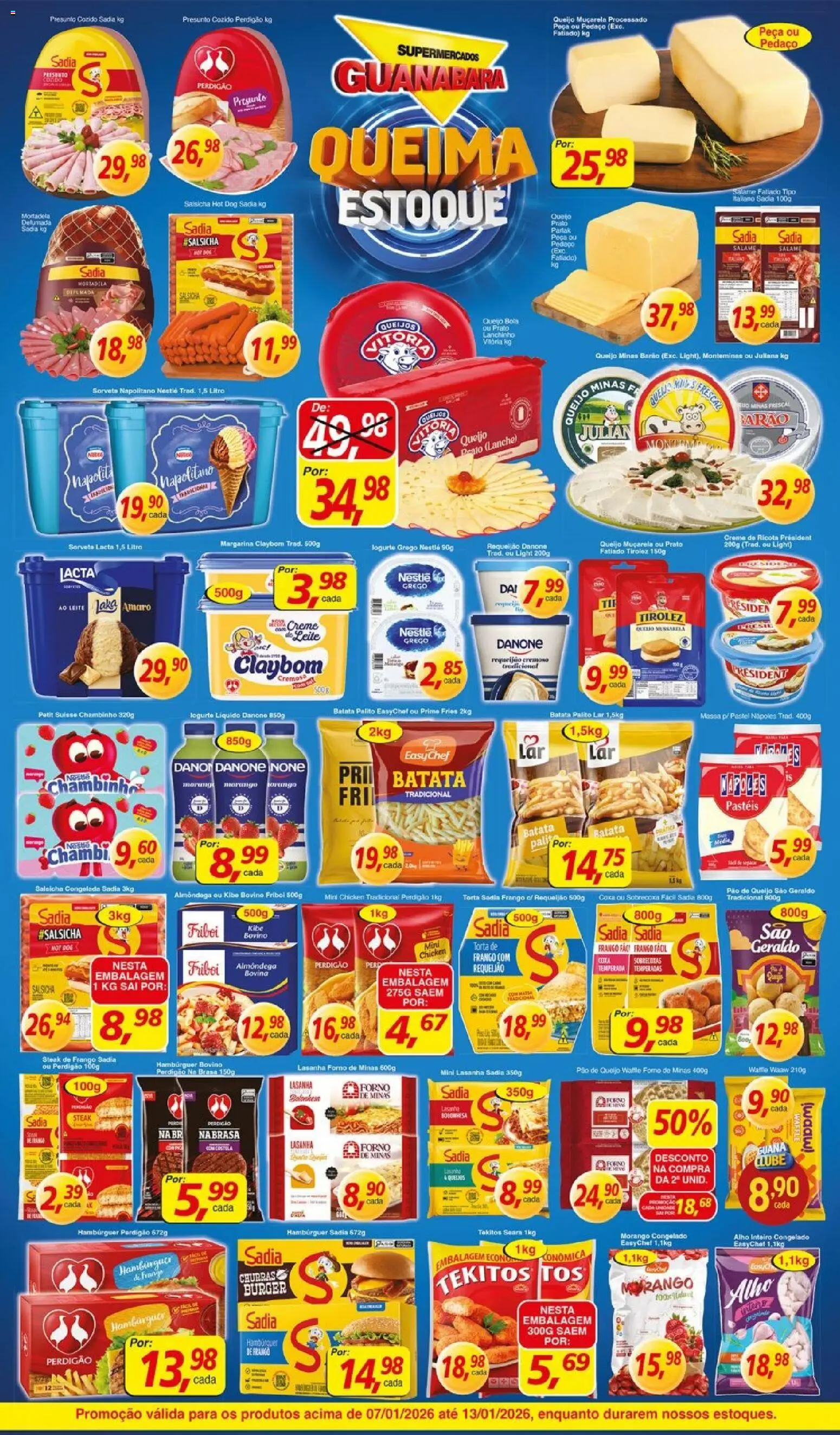 Supermercados Guanabara Folheto - válido de 07.01.2026 | Página: 4 | Produtos: Leite, Salame, Muçarela, Requeijão